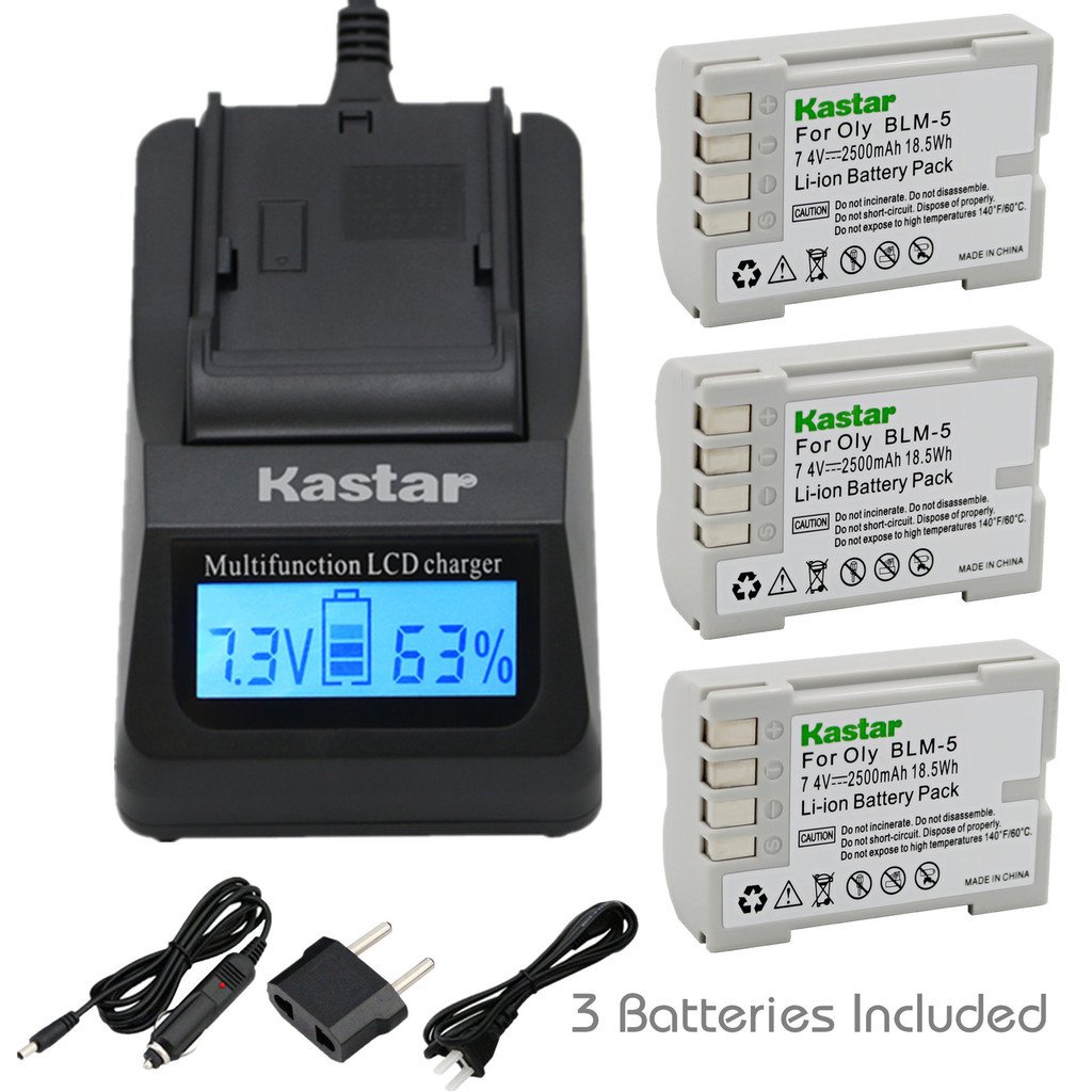 Kastar Ultra Fast Charger Kit (3-Pack) with BLM-5 Batteries for Olympus Digital Cameras - 3X Faster Charging, USB Portable Charging Function | Compatible with Olympus C-8080, C-7070, C-5060, E1, E3, E5, E300, E330, E500, E510, E520 | Perfect for Travel, Photography & Professional Use