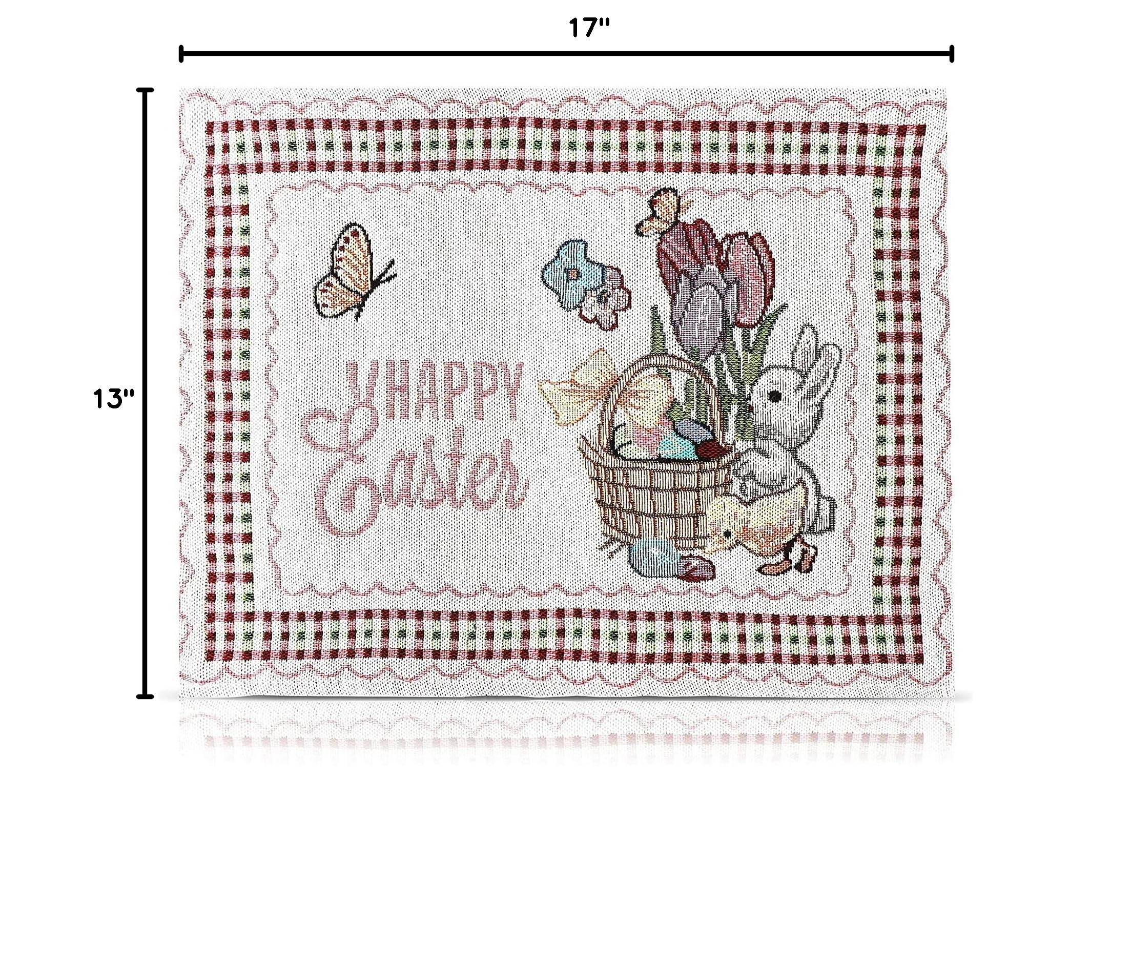 Juvale 4 Pack Easter Woven Placemats - 17 x 13 Inch Soft Polyester Cotton Table Mats - Decorative Easter Dining Table Decor for Holiday Parties & Spring Gatherings