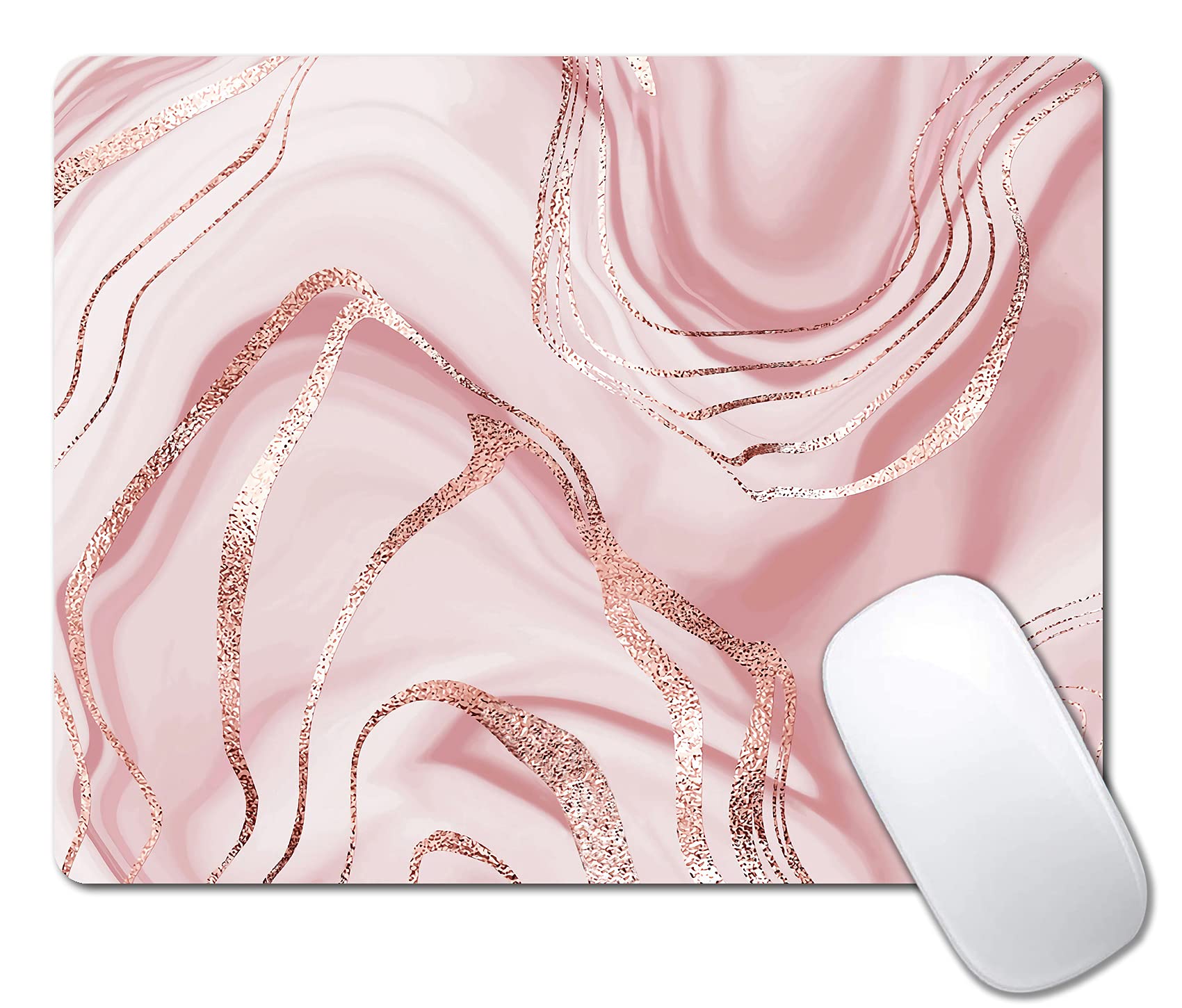IMAYONDIA Rose Gold Wave Marble Mouse Pad - Non-Slip Rubber Base Gaming Mousepad for Laptop & PC, Pink Marbling Design for Girls & Women - Perfect for Office, Home & Gaming Setup