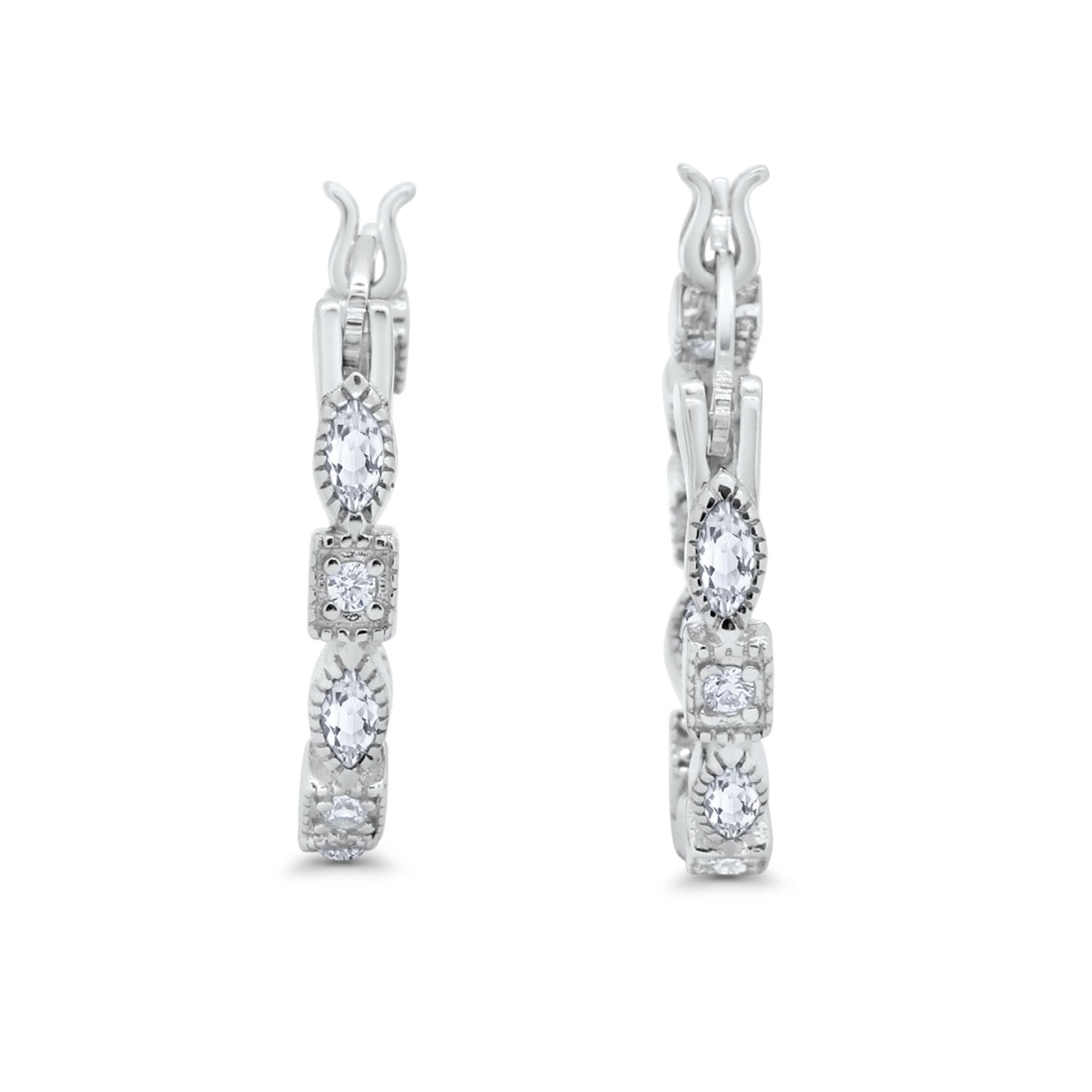 21mm Art Deco Hoop Earrings - Marquise & Round Cubic Zirconia 925 Sterling Silver Jewelry | Choose Your Color | Perfect for Weddings, Parties & Evening Events