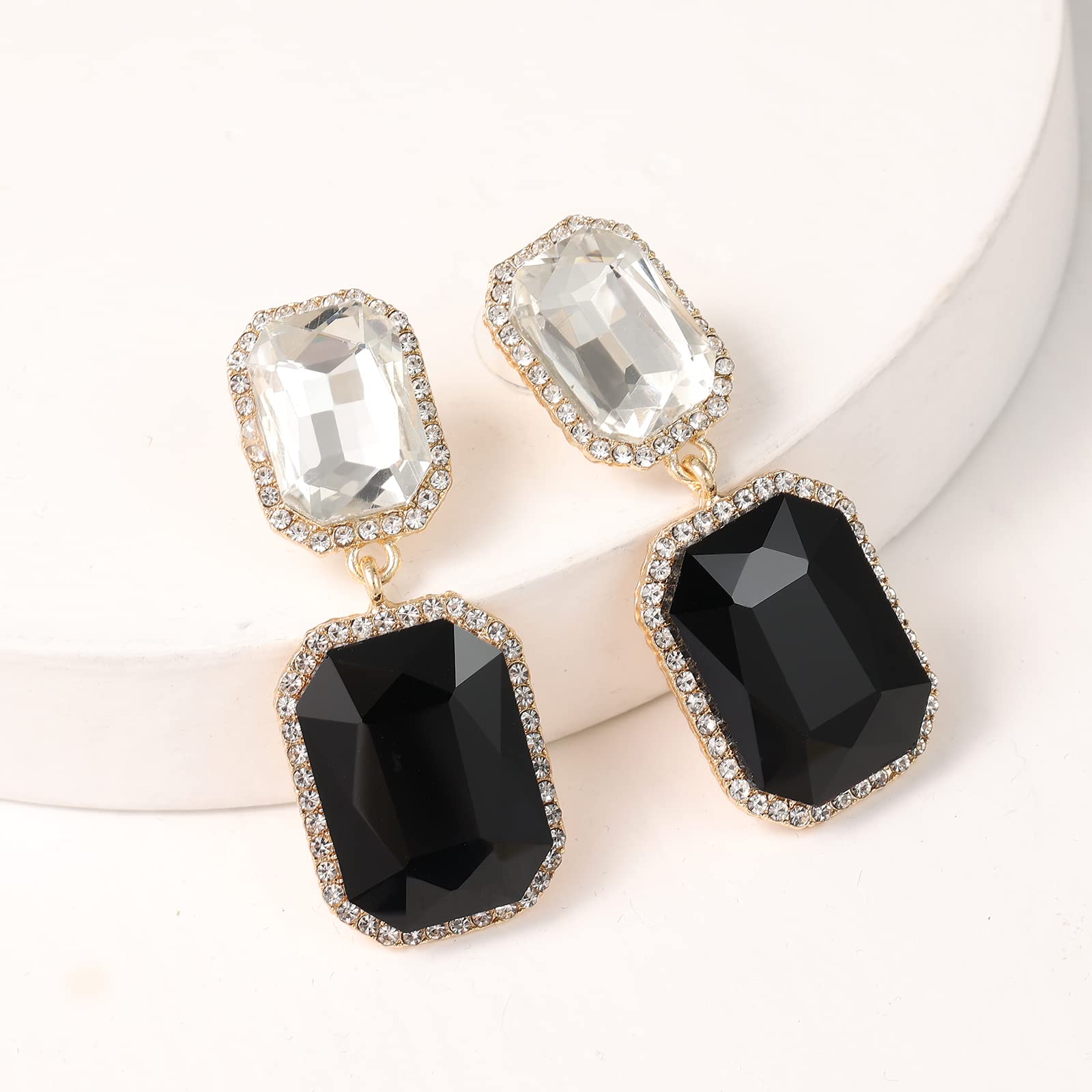 Vintage Rhinestone Statement Earrings - Big Crystal Rectangle Drop Dangle Earrings for Women | Evening, Prom, Pageant, Party, Wedding & Special Occasion Jewelry