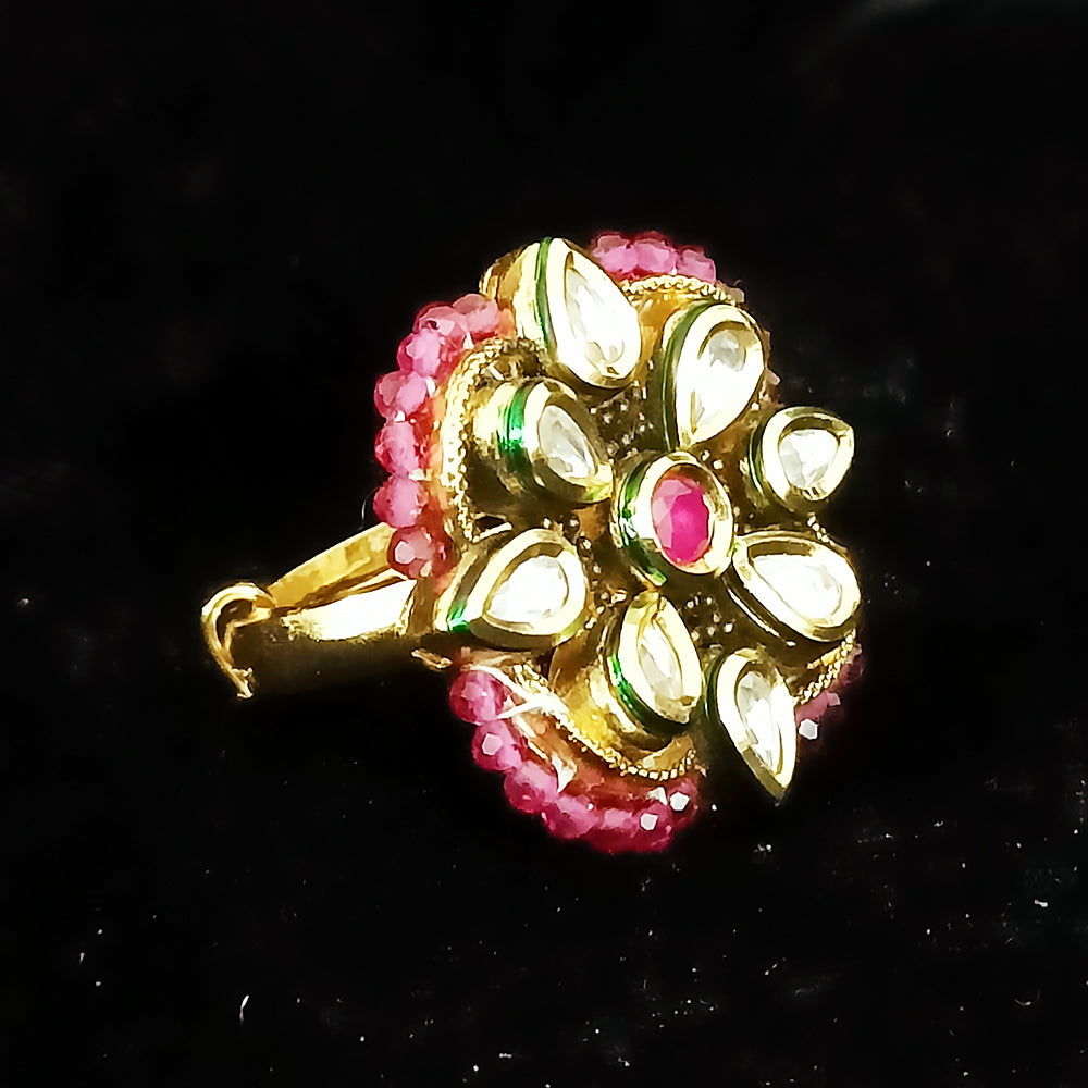 Exquisite Gold Plated White Kundan Beaded Ring - Elegant Indian Jewelry for Women | Perfect for Weddings, Parties & Special Occasions