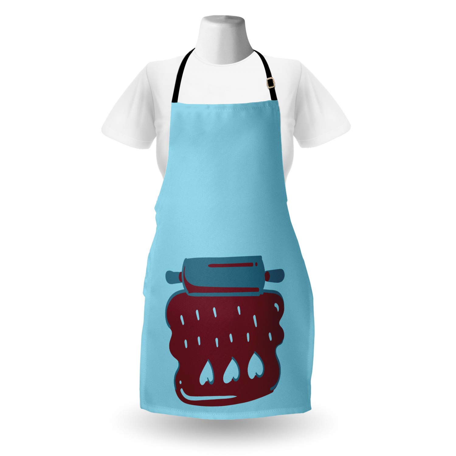 Ambesonne Personalized Chef Apron - Cartoon Baking & Cooking Design with Colorful Rolling Pin Dough Motif - Adjustable Neck Unisex Kitchen Bib for Adults - Perfect for Home Cooking, Baking Classes & BBQ Parties - Sea Blue