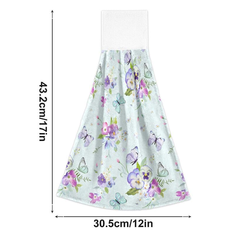 Butterfly Hand Towels Set of 2 - Absorbent Kitchen Dish Cloths with Hanging Loops for Oven, Stove & Bathroom - Floral Decorative Washcloths for Home & Kitchen Use