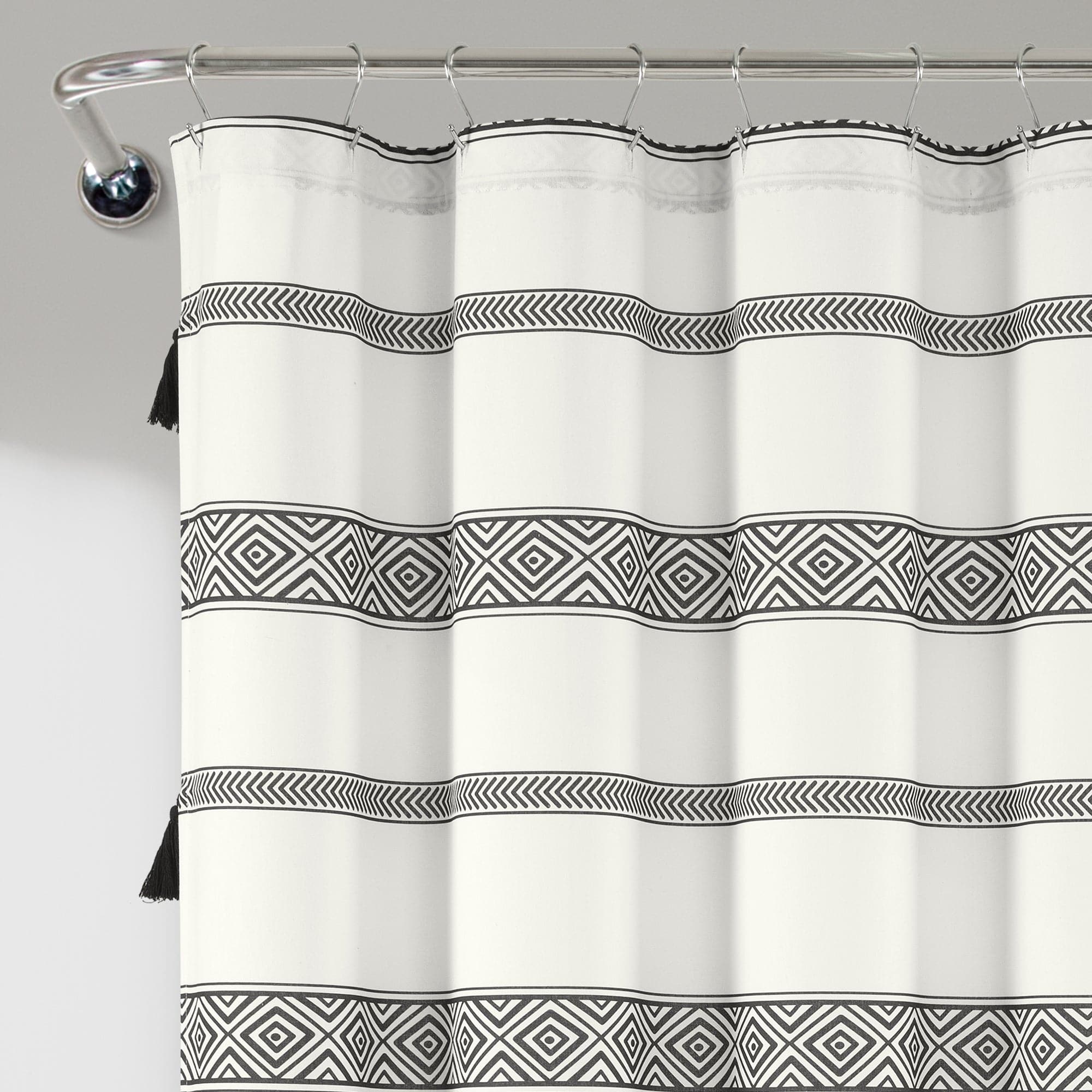Boho Stripe Tassel Shower Curtain - Handmade Yarn Dyed Recycled Cotton Bathroom Decor for Boho, Farmhouse & Coastal Style Homes - Perfect for Bathrooms, Guest Rooms & Beach Houses