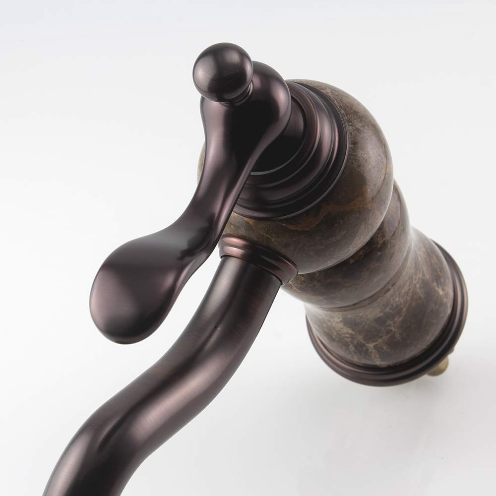 Luxury Stone Bathroom Faucet - European All Copper & Natural Marble Emperador Basin Mixer Tap - Hot & Cold Water Venetian Bronze (C12123PS-FW) - Perfect for Modern & Classic Bathroom Decor
