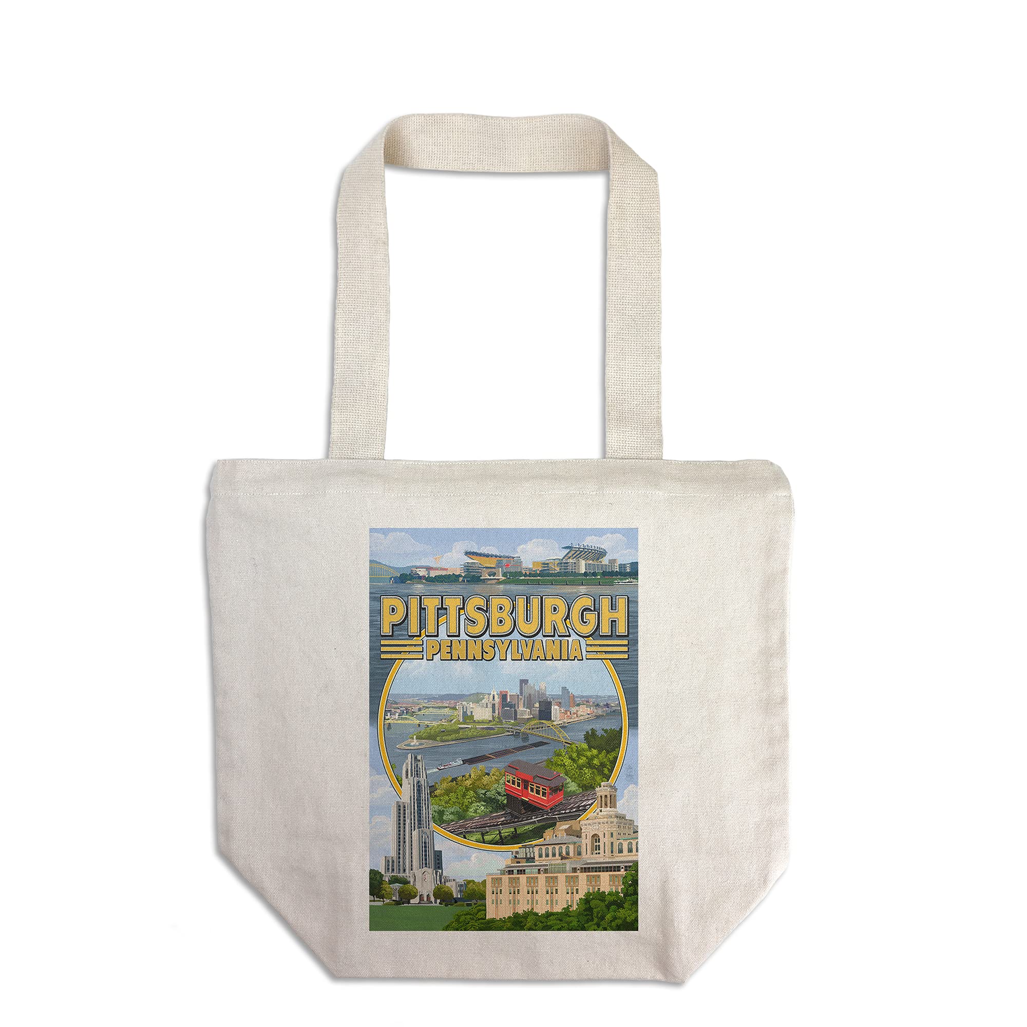 Lantern Press Pittsburgh Pennsylvania Montage Scenes - 100% Cotton Canvas Reusable Tote Bag for Shopping, Beach & Daily Use