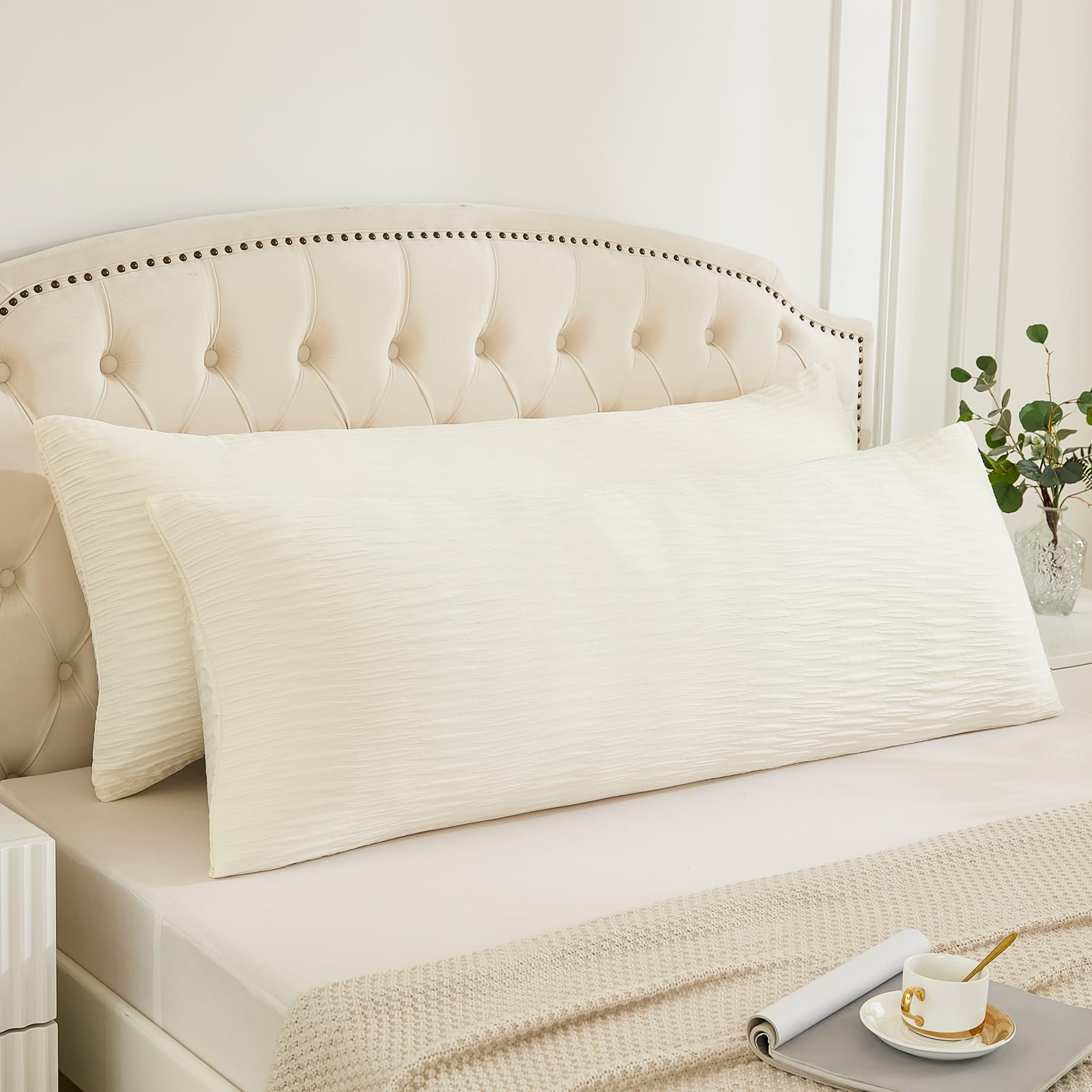 2 Pack Seersucker Crinkle Textured Body Pillow Covers - Soft Lightweight All-Season Pillow Cases (20