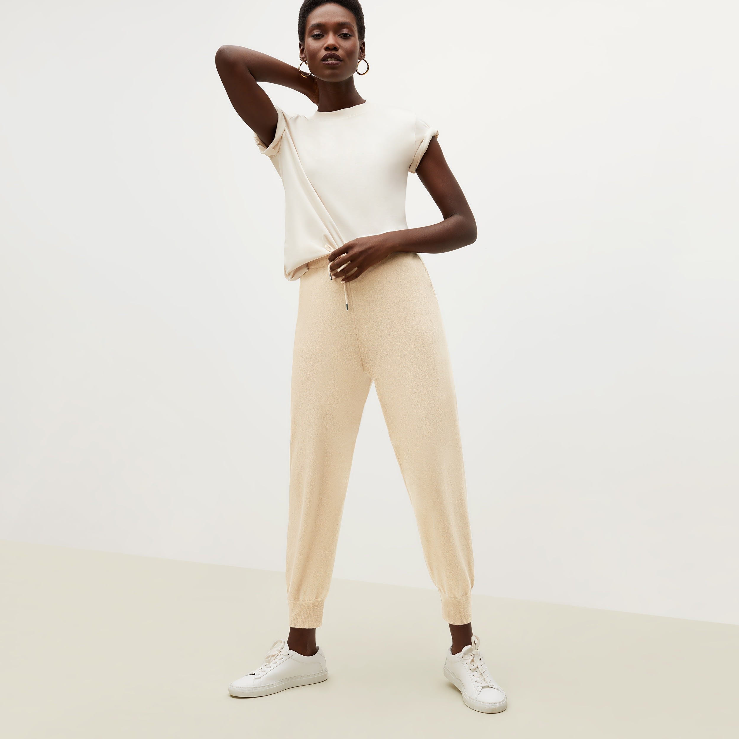 Keely Jogger Pants for Women - Soft Cashmere Lounge Pants in Cream Color - Perfect for Yoga, Running, and Relaxing at Home