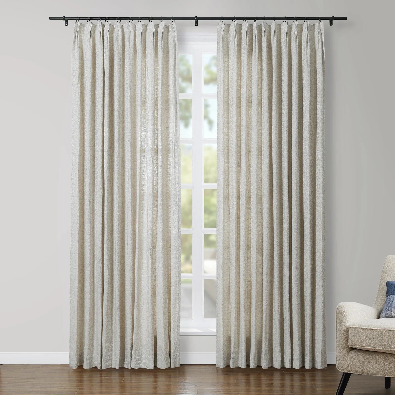 Lance 100% Linen Jacquard Curtains with Grommet Top - Blackout Window Drapes for Living Room & Bedroom - Premium Textured Home Decor