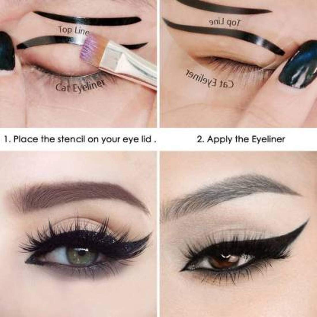 Frackson 2Pcs Cat Eye Makeup Stencil Set - Reusable Eyeliner Template Kit for Winged Eyeliner, Perfect for Women & Girls - Great for Parties, Halloween & Cosplay Makeup Looks