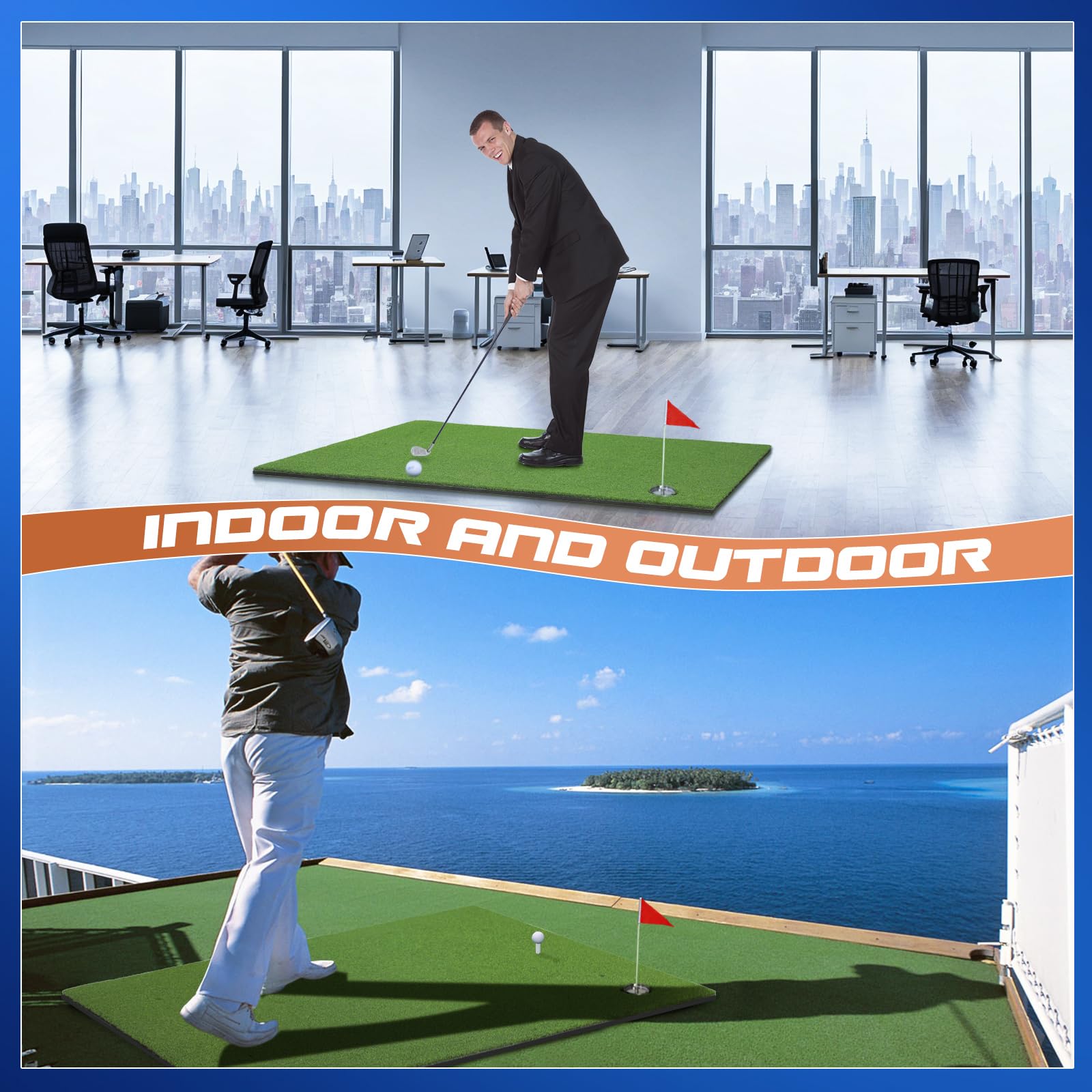 Premium 6-in-1 Golf Practice Mat - 5x4ft Thickened Turf Hitting Mat for Indoor & Outdoor Use - Perfect for Swing Training, Chipping, Driving - Ideal for Backyard, Garage, or Home Golf Setup
