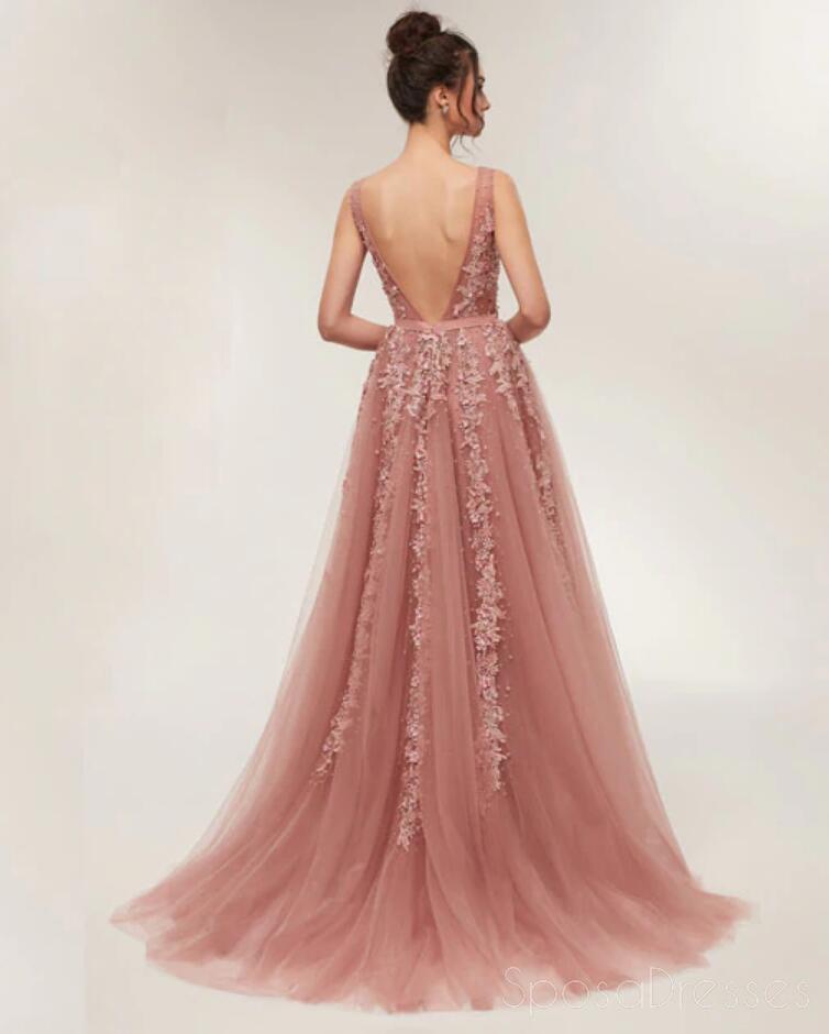 Elegant Dusty Pink V-Neck Lace Beaded Long Evening Gown - Custom Sweet 16 Prom Dress for Women | Perfect for Formal Dances, Quinceañeras & Special Occasions