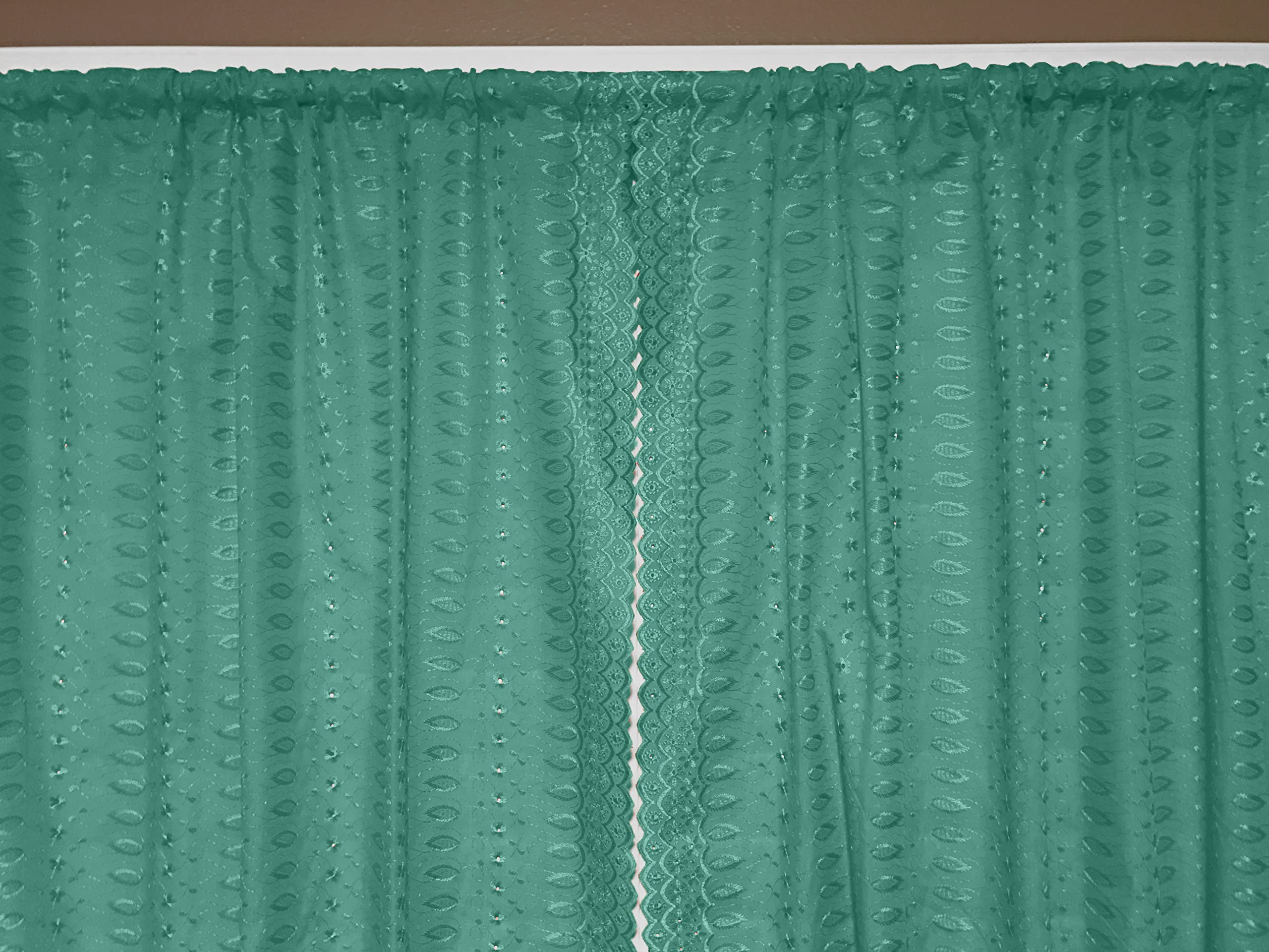 Teal Green Cotton Eyelet Side Scalloped 2-Piece Curtain Set - 42