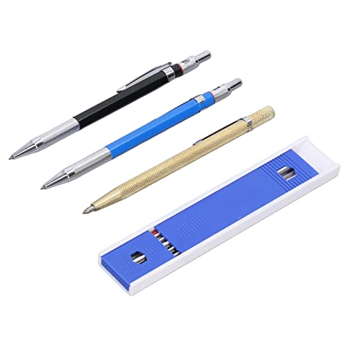 Professional Carpenter Pencils with Side Clip & Built-in Sharpener - 2.0mm Non-Slip Marking Pencils for Woodworking & Construction - Includes 12 Refills - Perfect for Metal, Wood & DIY Projects