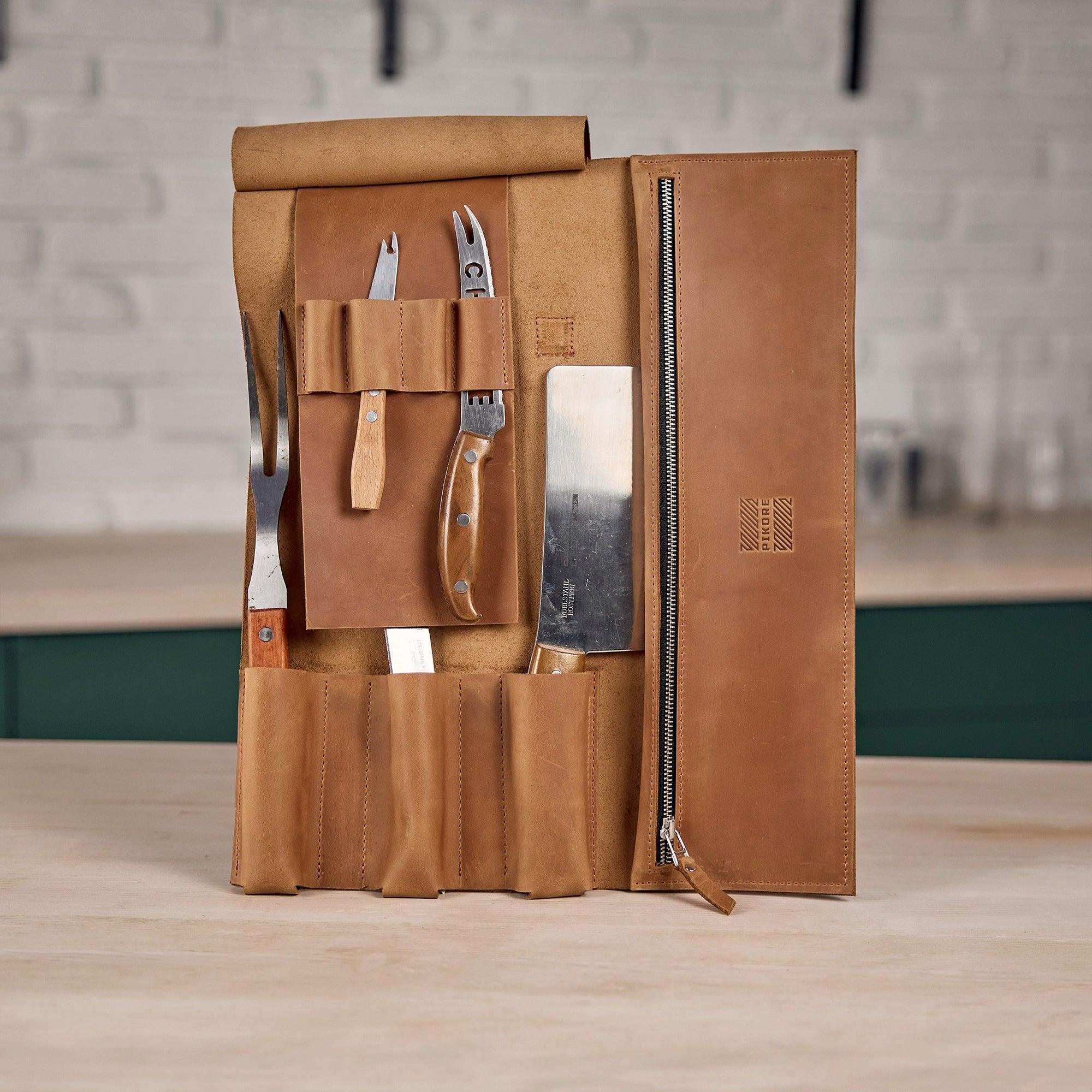 Premium Leather Knife Roll for Chefs & Butchers - Durable Professional Knife Storage Case with 12 Slots - Perfect for Kitchen, Camping & Culinary Gifts