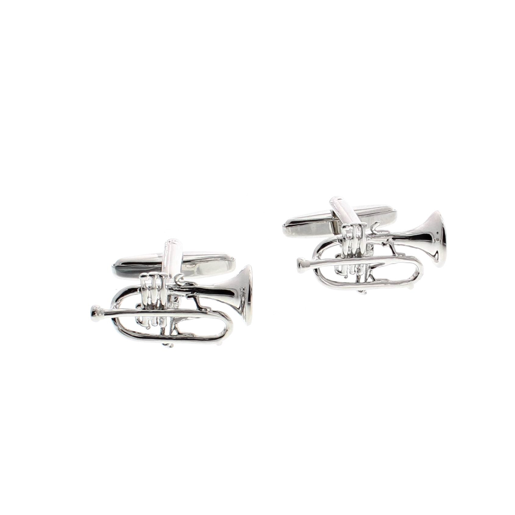 Zac's Alter Ego Silver Trumpet Cufflinks Set in Elegant Gift Box - Perfect for Weddings, Proms & Formal Events