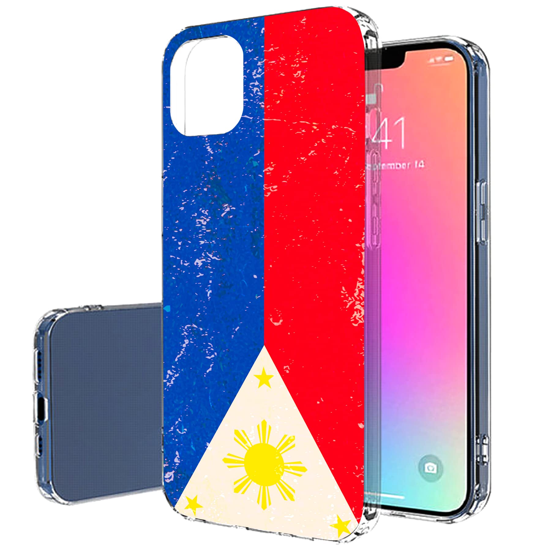 Slim Thin Gel TPU Case for Apple iPhone 13 Pro Max - Philippines Flag Print - Lightweight Flexible Soft Anti-Scratch Protective Cover - Printed in USA - Perfect for Everyday Use, Travel, and Showcasing National Pride