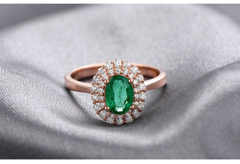 2 Carat Emerald & Moissanite Diamond Halo Engagement Ring in 14K Rose Gold - Perfect for Proposals, Weddings & Anniversary Gifts