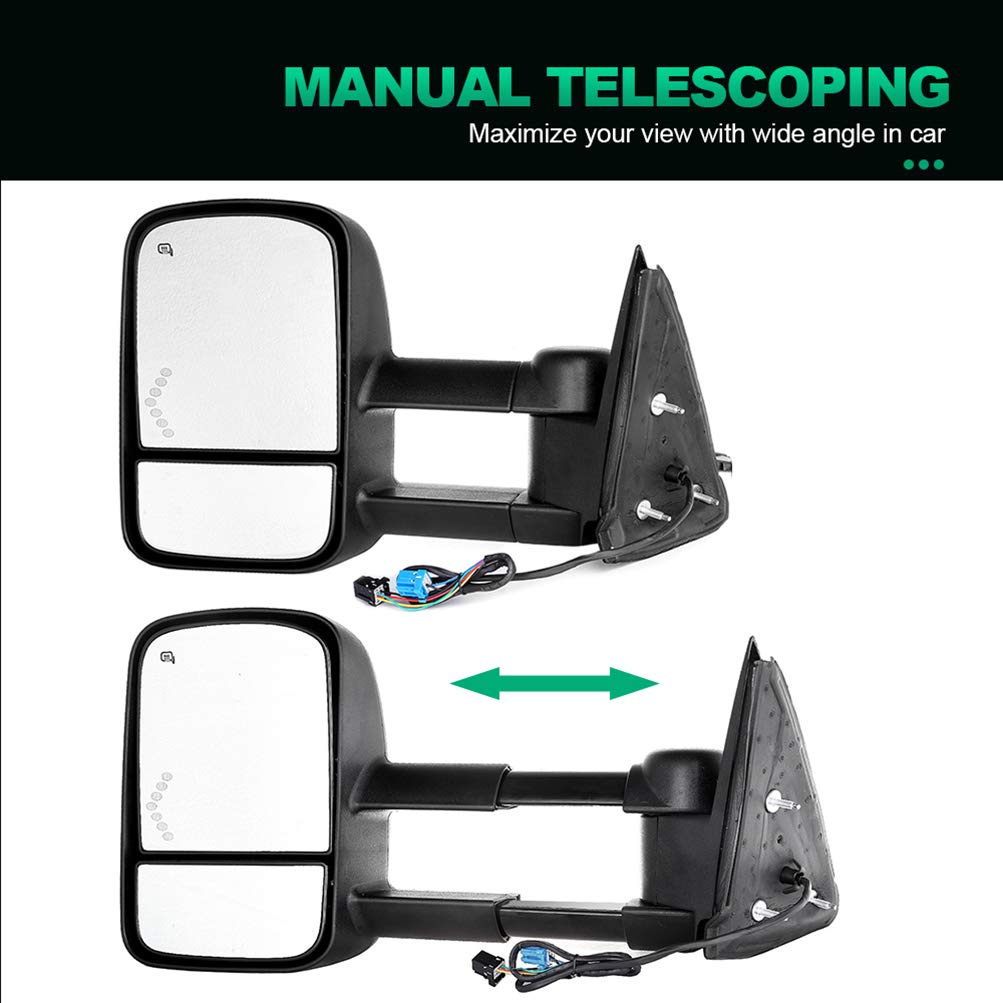AUTOMUTO Towing Mirrors for Chevy & GMC Silverado Sierra 1500/2500/3500 (2003-2006) - Driver & Passenger Side, Heated Glass, Arrow Signal Lights, Manual Folding - Perfect for Towing Trailers, Boats & RVs