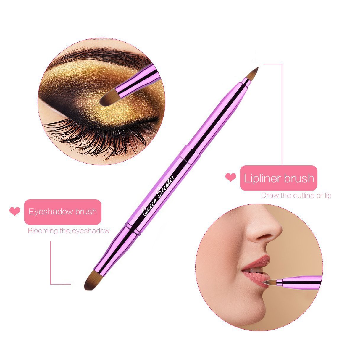 Retractable Double Sided Makeup Brush Set - Lip & Eyebrow Concealer Brush with Travel Cap | Portable Purple Cosmetic Brushes for Lipstick & Eye Makeup | Perfect for Travel, On-the-Go Touch Ups & Professional Makeup Application