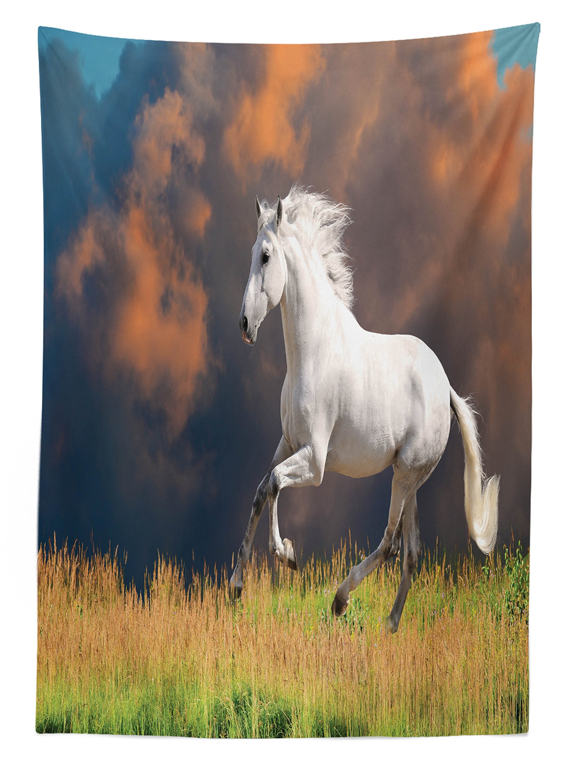 Ambesonne Horses Outdoor Tablecloth - Andalusian Horse with Majestic Dust Cloud Design, Washable Picnic Table Cover 58