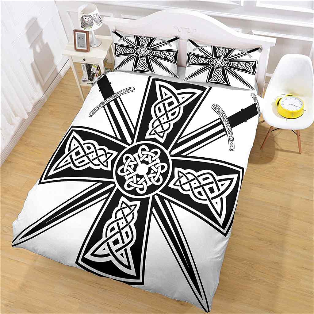 Modern Sword Cross Design Queen Duvet Cover Set 90x90 Inches - Soft Microfiber Comforter Cover with Zipper Closure & Corner Ties + 2 Pillow Shams | Perfect for Bedroom Decor, Guest Room & Cozy Home Styling