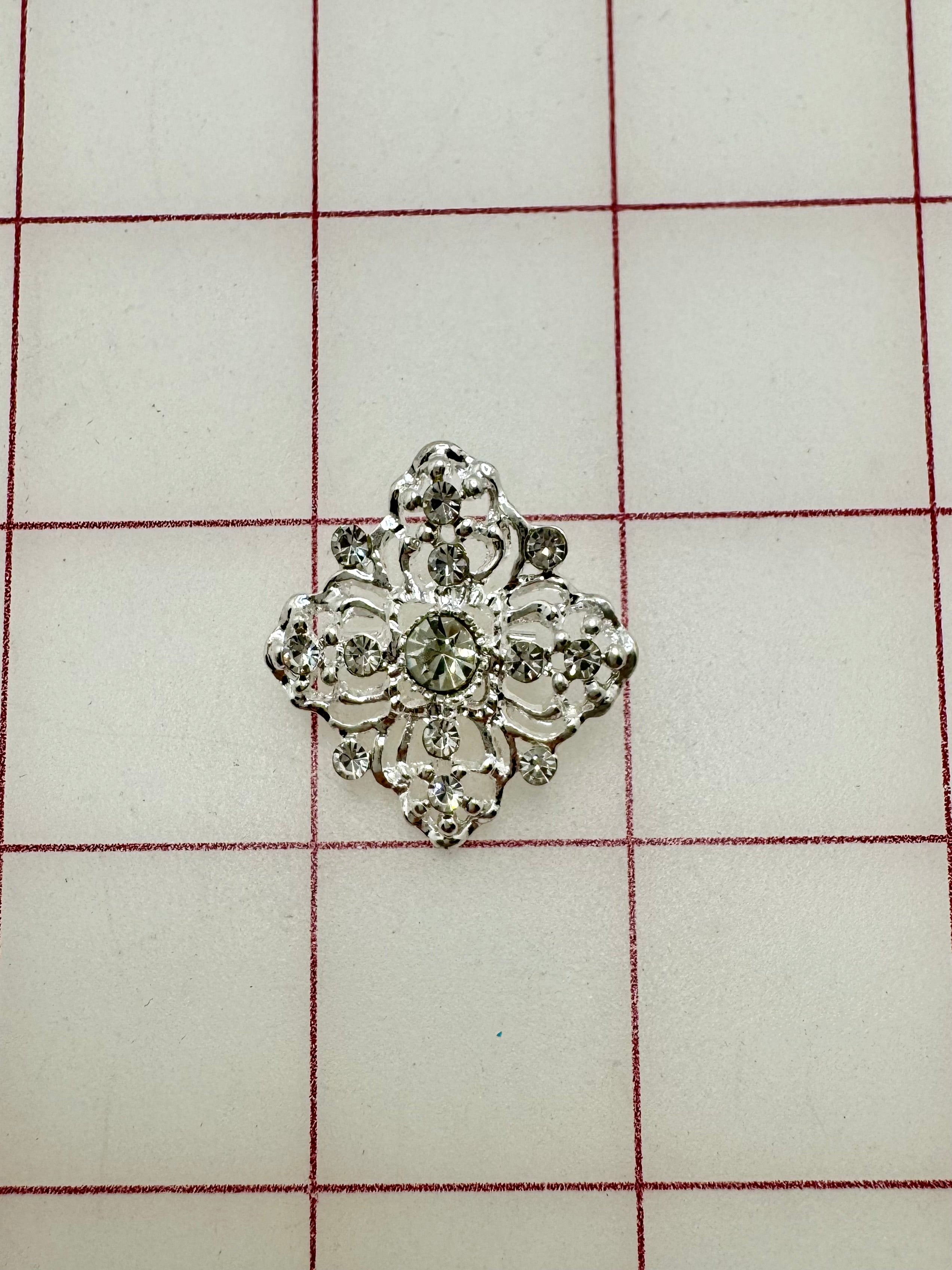 Decorative Gems Rhinestone Brooch & Tiara Embellishments - Crystal & Silver (0.75-1 Inch) for DIY Jewelry, Wedding Accessories, Costume Design
