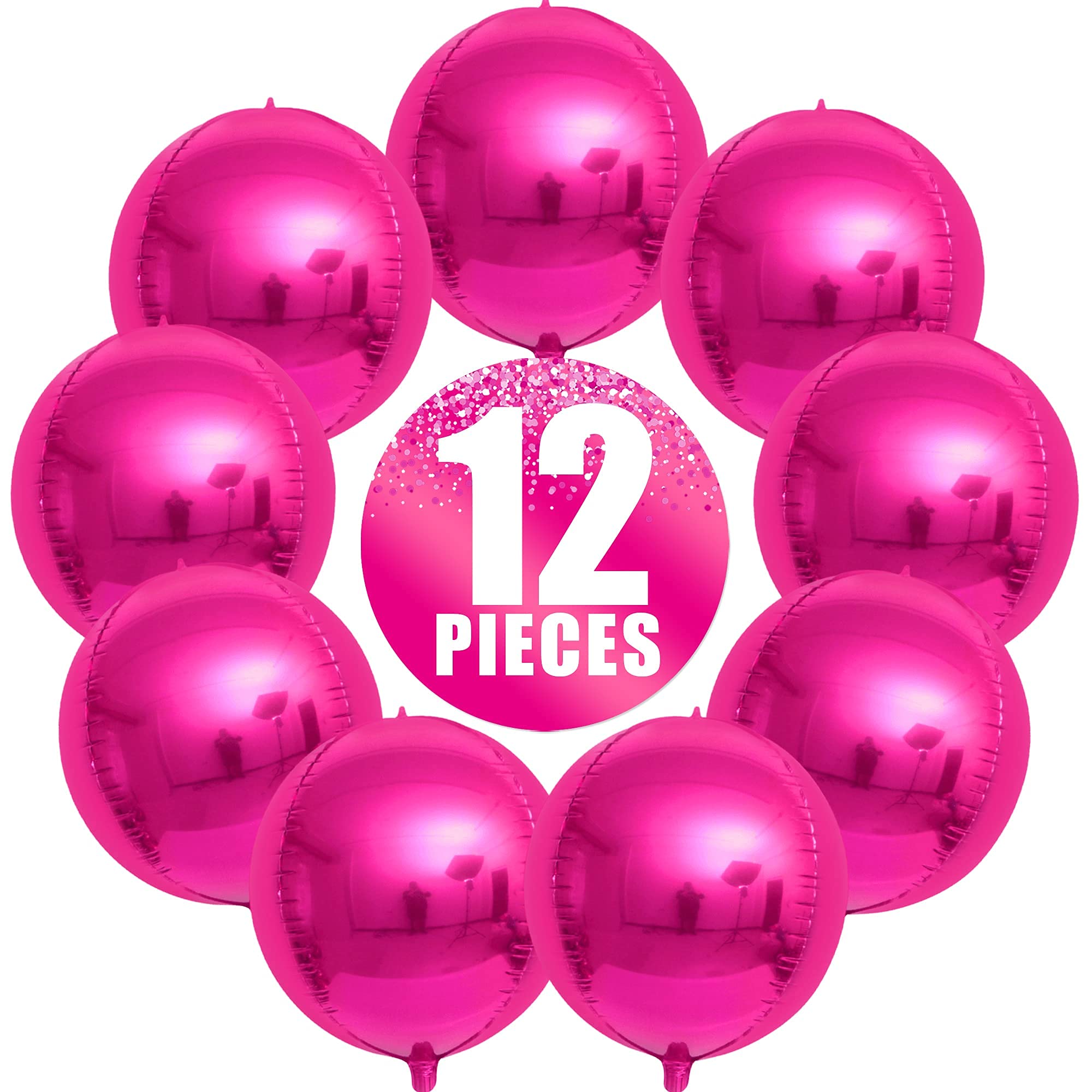 KatchOn 22 Inch Large Hot Pink Balloons - Pack of 12 | Premium Mylar Foil Balloons for Galentine's Day, Birthday & Party Decorations | Perfect for Baby Showers, Bridal Showers & Anniversary Celebrations