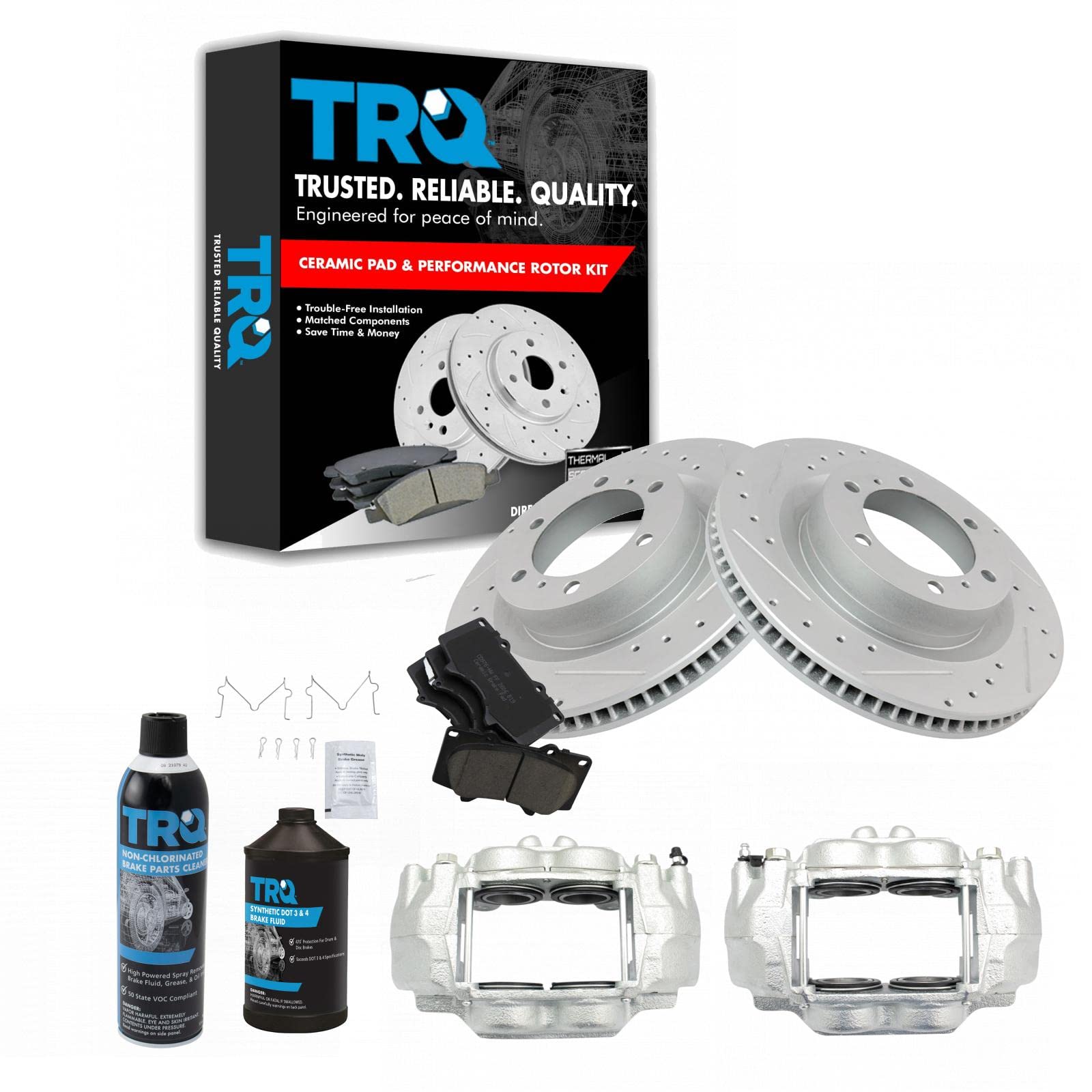 TRQ Premium Ceramic Front Brake Pad & Rotor Kit - Compatible with 2010-2015 Lexus GX460 & Toyota 4Runner - High Performance Brake Caliper & Chemical Kit for Smooth Stopping - Perfect for Daily Commuting, Off-Roading & Towing