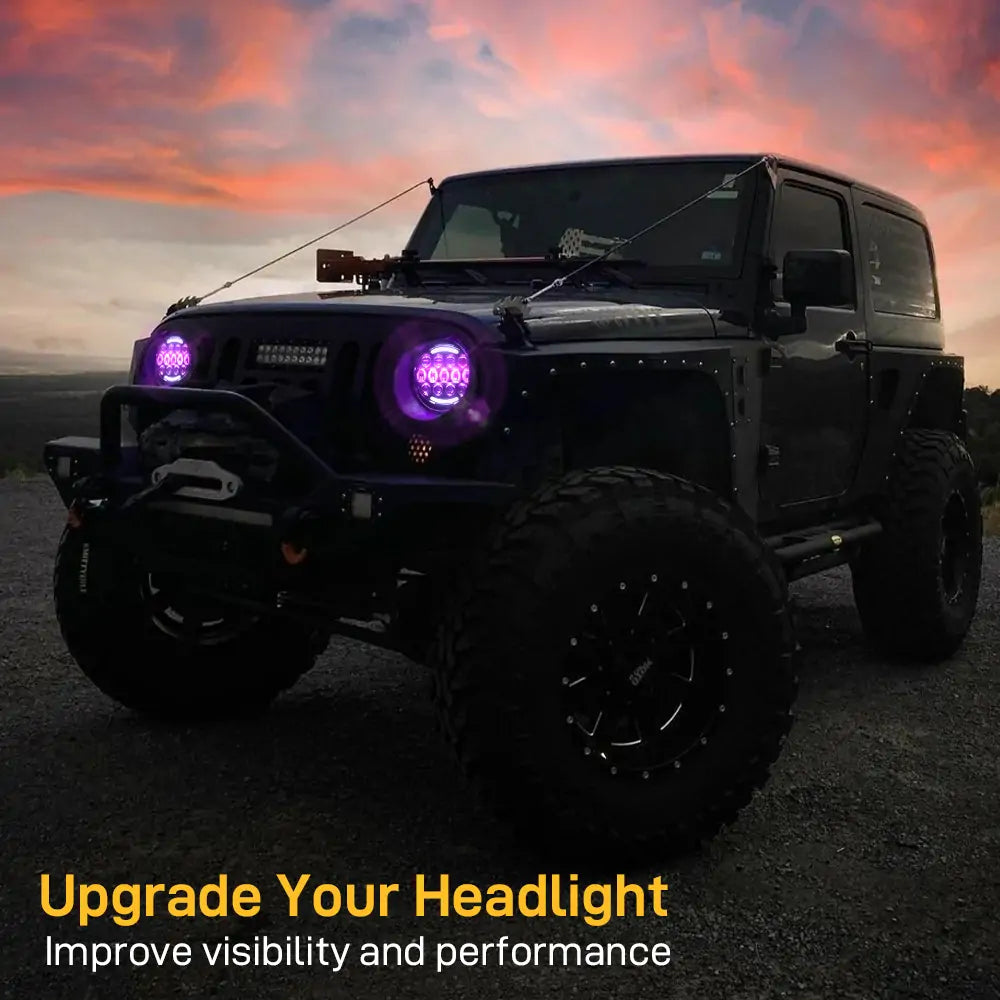7 Inch RGB Round LED Headlight 105W with DRL and Turn Signal - High Performance Off-Road Lighting for Trucks, Jeeps & ATVs | Perfect for Night Driving, Off-Road Adventures & Custom Vehicle Upgrades