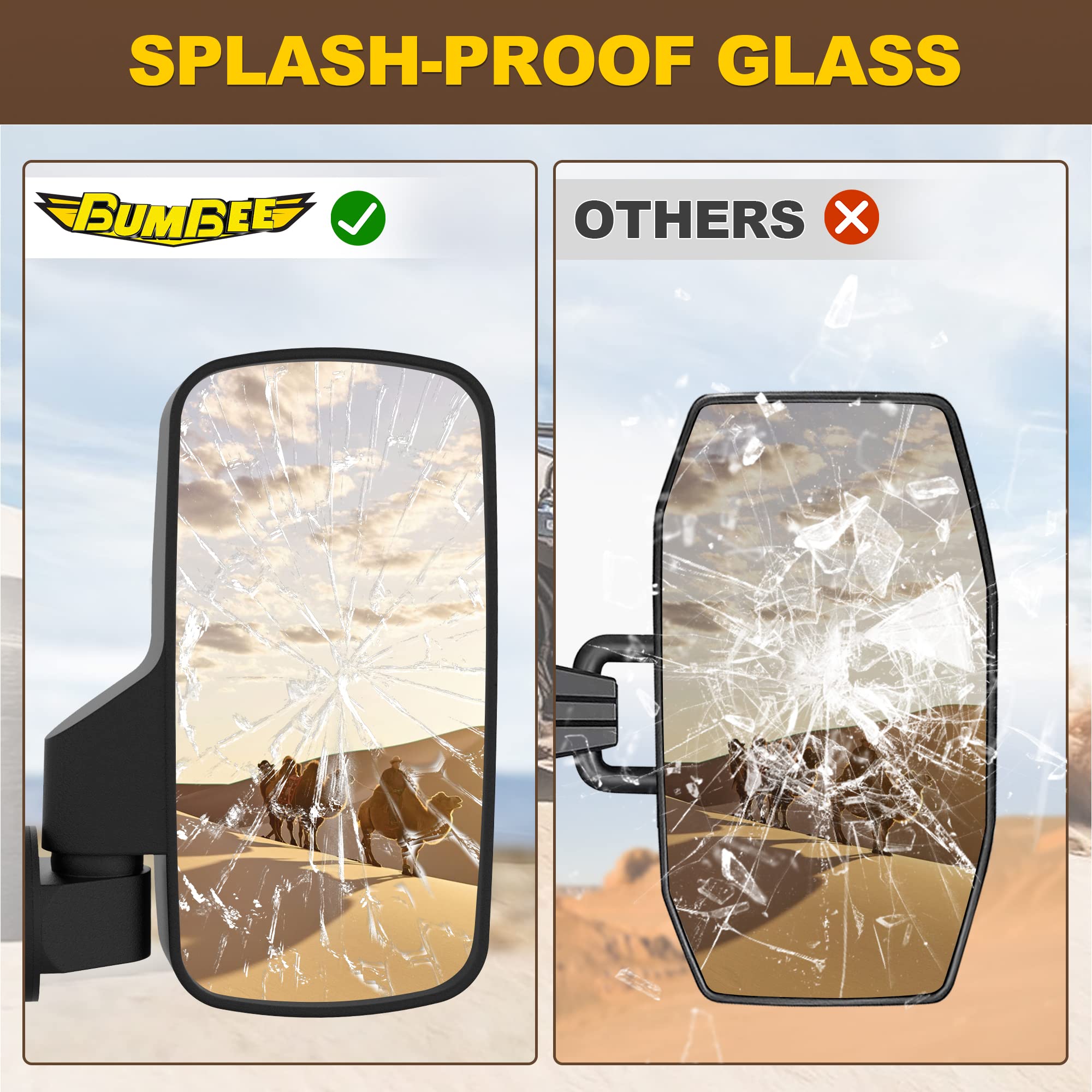 BUMBEE UTV Side Mirrors and Center Mirror - Adjustable Rearview Mirrors for 1.6-2