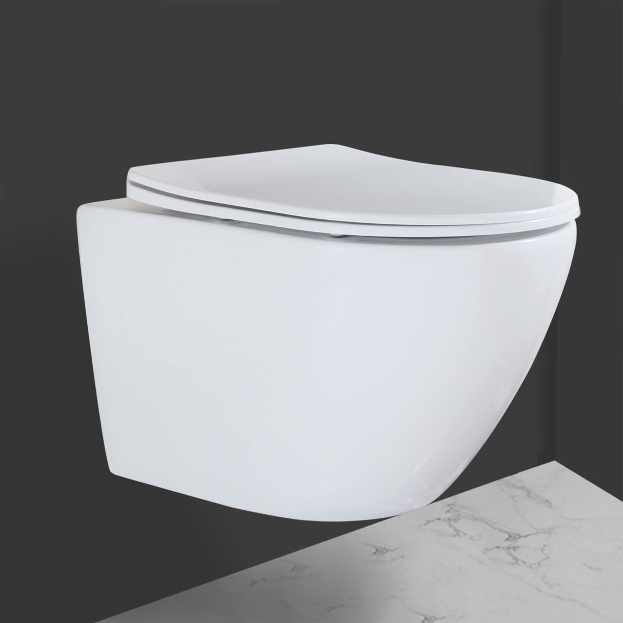 WinZo WZ5922C Compact Wall Mounted Toilet - Round Rimless Design, Easy Clean, Adjustable Height for Small Bathrooms | Perfect for Modern Apartments, Tiny Homes & Space-Saving Bathroom Solutions