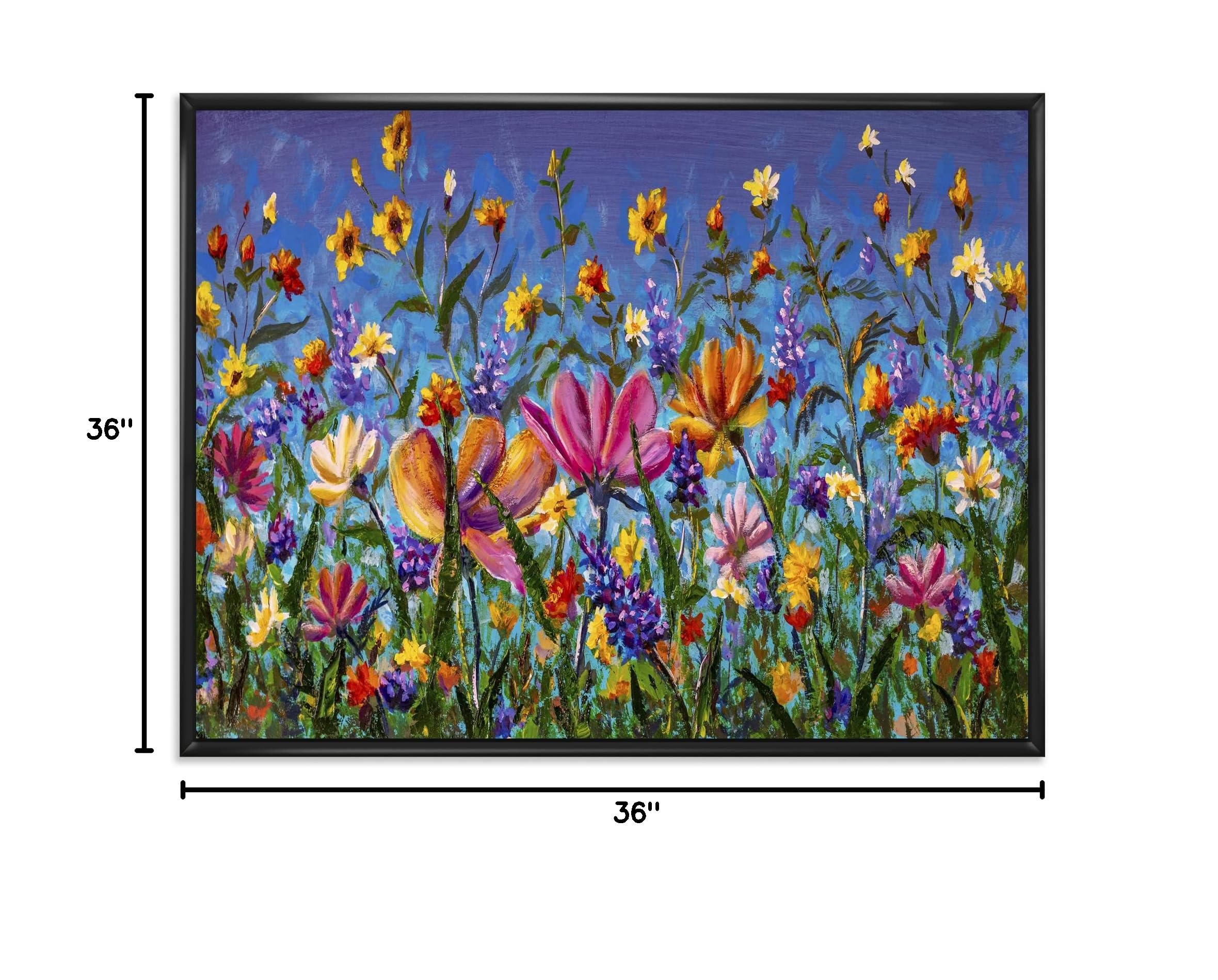 DesignQ Daisies and Wildflowers Summer Garden Canvas Wall Art Print - Traditional Framed Floral Painting for Living Room, Bedroom & Office Decor