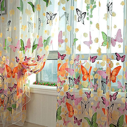 Litymitzromq Window Sheer Curtain Panels - Butterfly Printed Tulle Voile Curtains for Living Room, Bedroom & Bathroom | Home Decor, Door & Balcony Window Treatments | Light Filtering & Privacy Sheers for Cozy Home Atmosphere