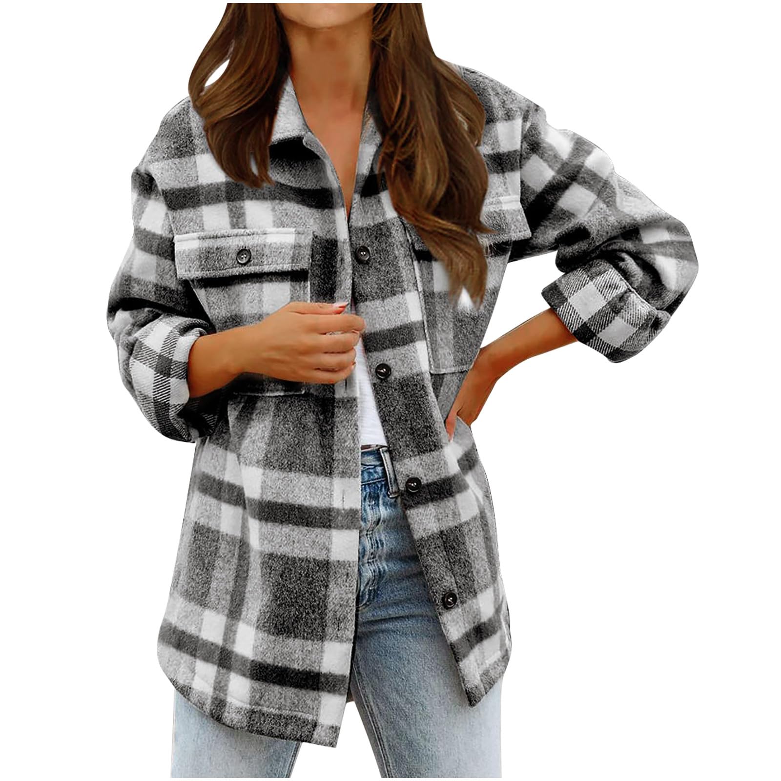 Men's Casual Long Sleeve Lapel Collar Button Down Flannel Shirt - Plaid Jacket for Fall & Winter - Perfect for Outdoor Activities, Workwear, and Casual Style