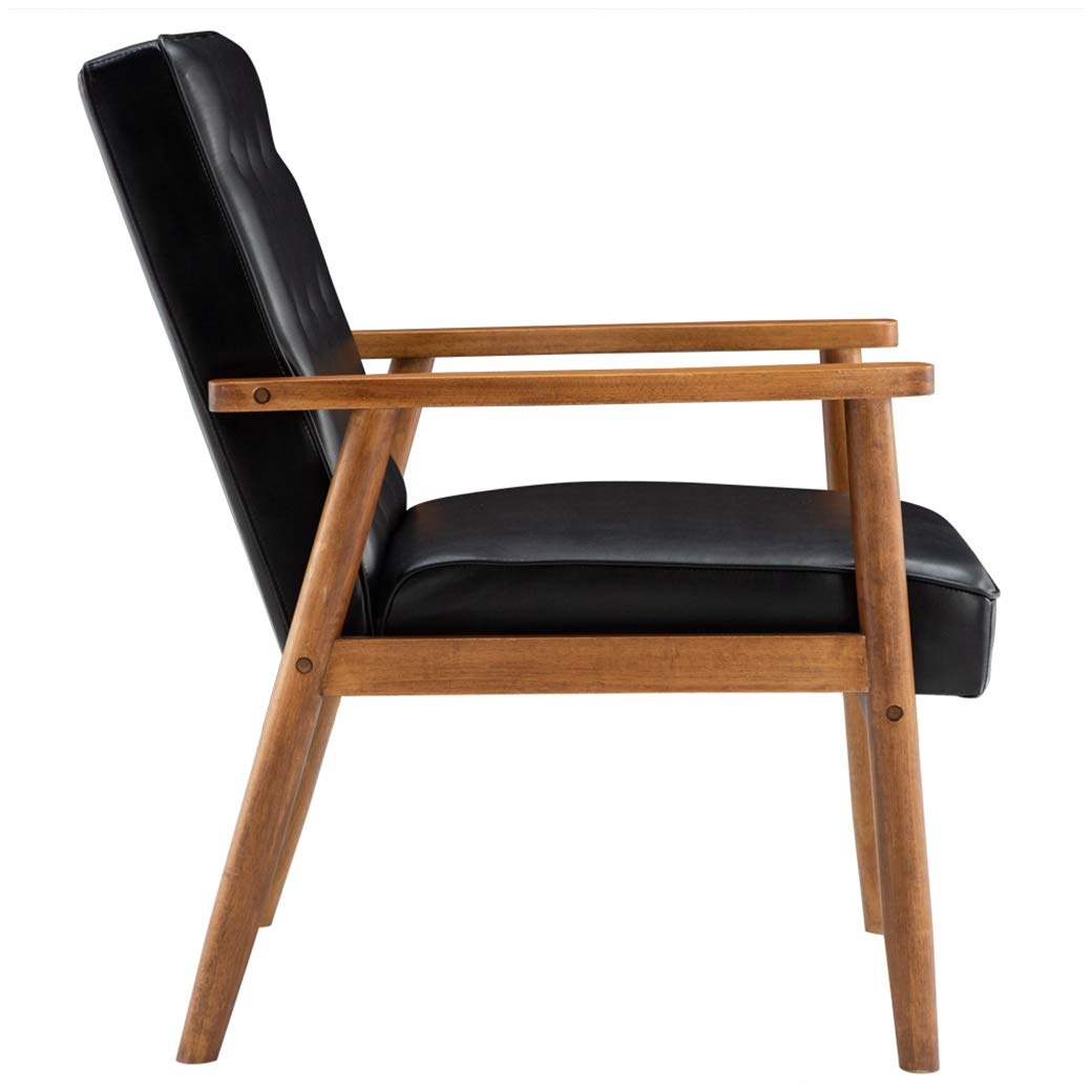 Retro Modern Wooden Accent Chair for Living Room & Office - Black PU Single Reading Chair, 29.53 x 27.17 x 33.07 Inches - Perfect for Cozy Reading Nooks, Home Offices & Lounge Areas