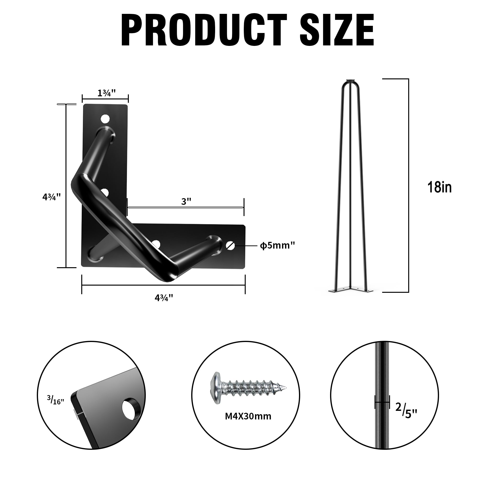 18 Inch Black Hairpin Table Legs Set of 4 - Heavy Duty Metal Furniture Legs for DIY TV Stand, Cabinet, Coffee Table, Desk - Includes Rubber Floor Protectors for Home & Office Decor