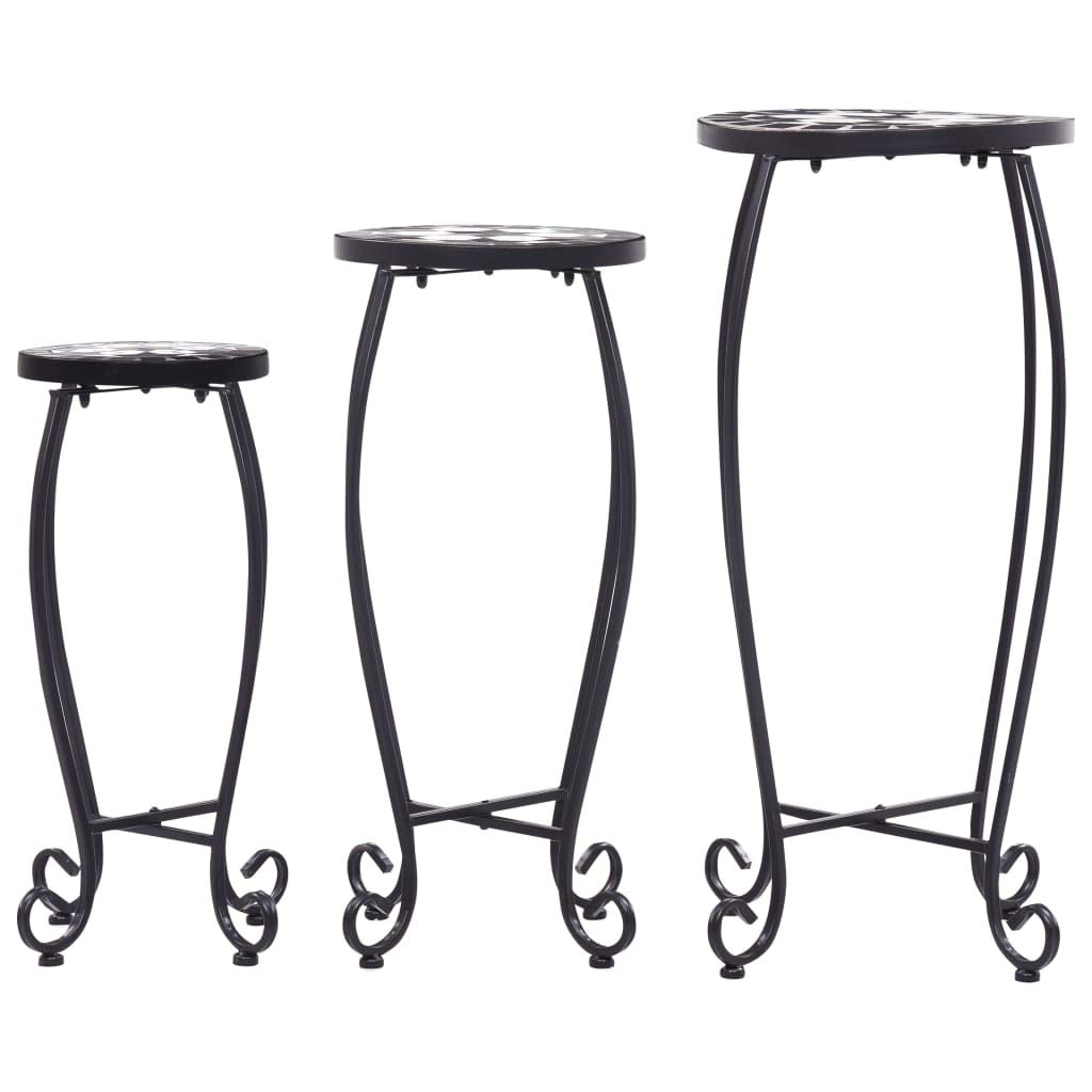 FAMIROSA 3-Piece Black and White Ceramic Mosaic Table Set - Stylish Home Decor for Living Room, Patio, or Garden