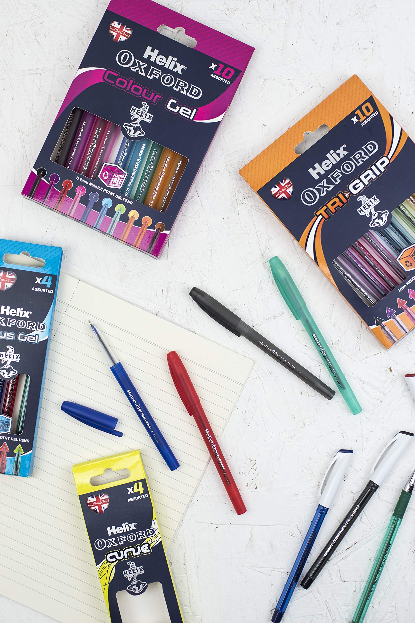 Helix Oxford Tri-Grip Ballpoint Pens - 10 Pack Black Ink Pens with Ergonomic Design & Plastic-Free Packaging - Perfect for Office, School, Note Taking & Everyday Writing