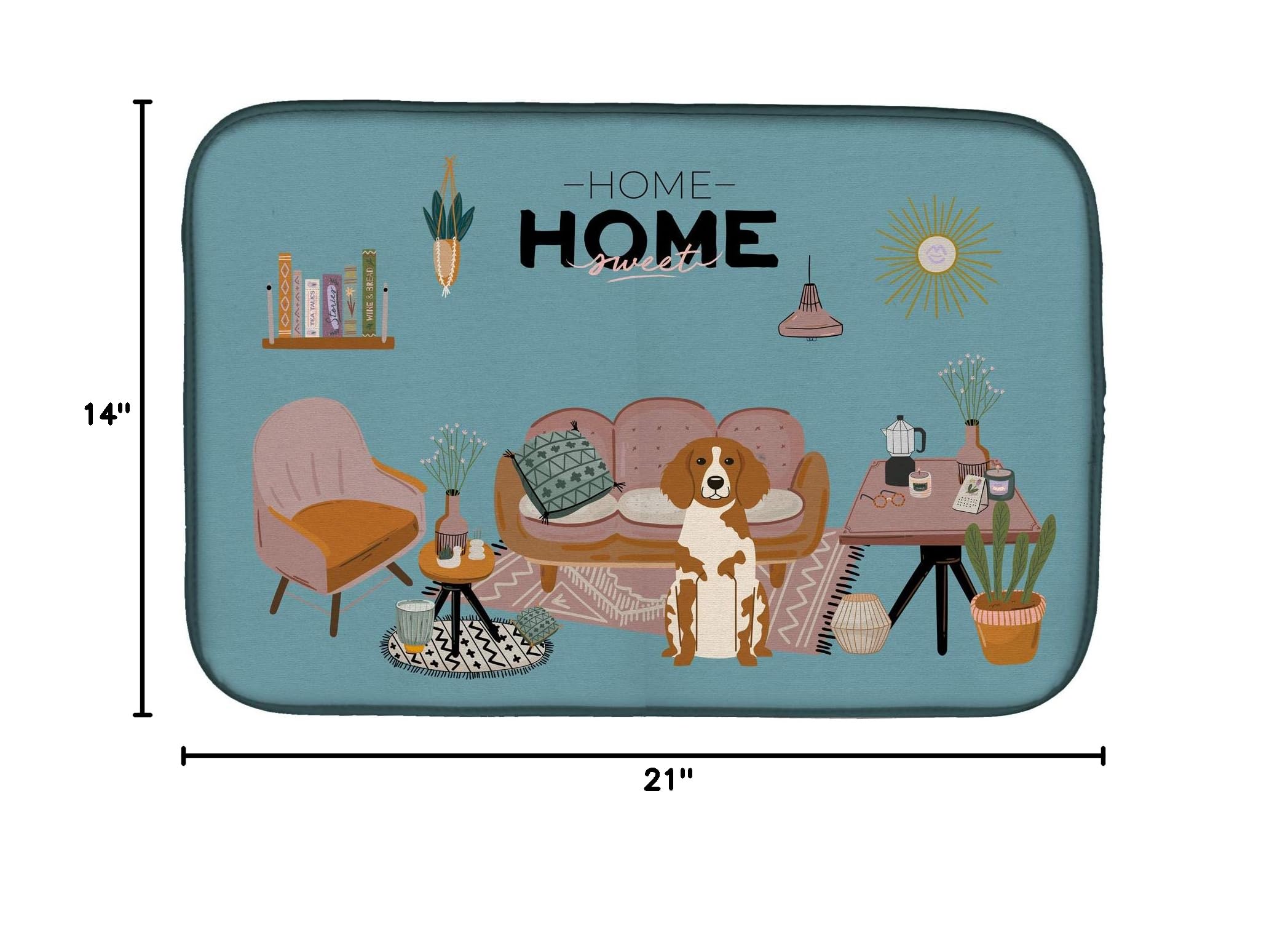 Brittany Spaniel Absorbent Dish Drying Mat - 14 x 21 Inch Colorful Kitchen Counter Pad | Non-Slip Dish Drainer for Countertops | Perfect for Drying Dishes, Utensils & Cookware