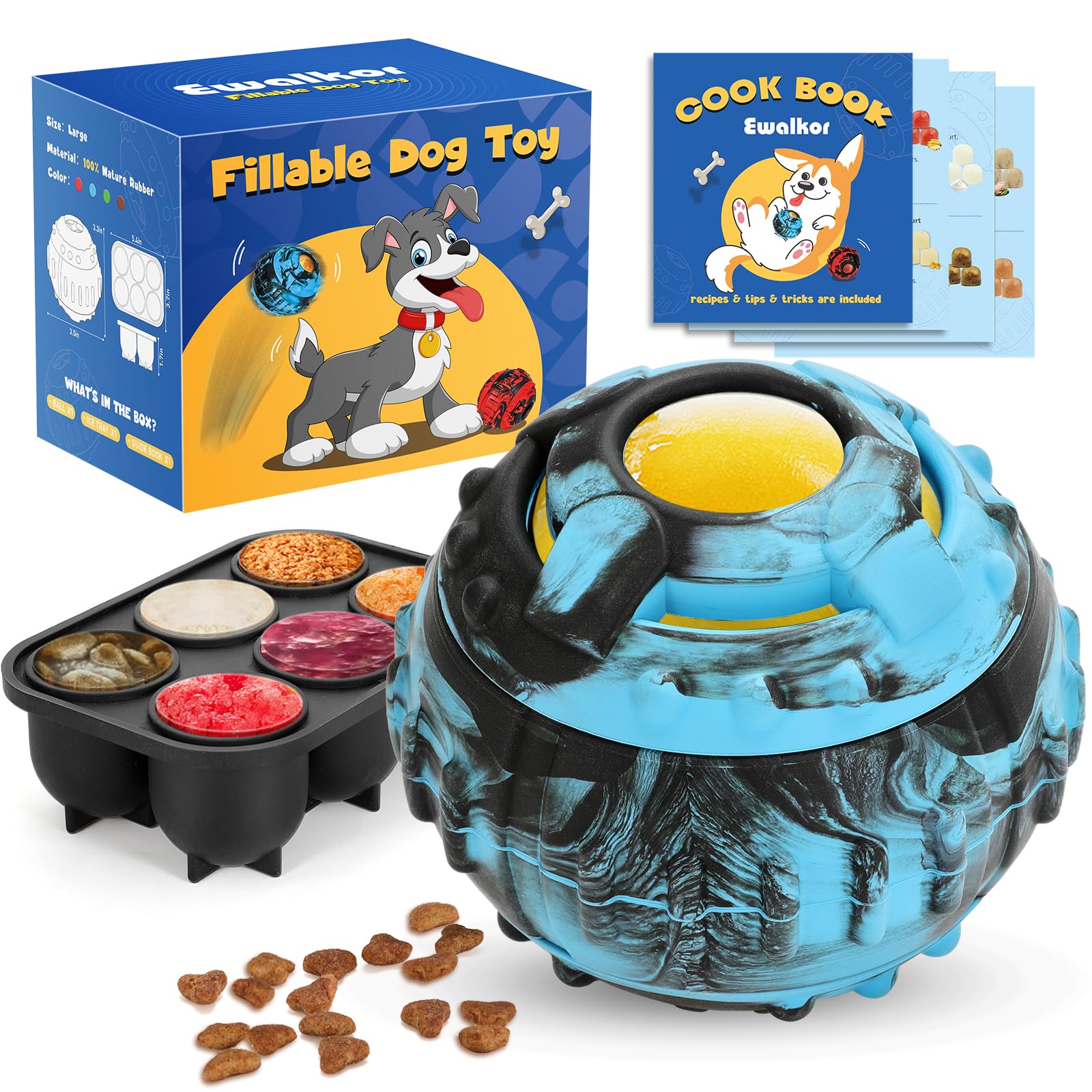 4-in-1 Interactive Dog Toys - Frozen Treat Puzzle Ball, Durable Rubber Chew & Fillable Treat Dispenser for Mental Stimulation | DIY Freezable Chew Toy for Boredom Relief & Dental Health | Perfect for Indoor Play, Training Rewards & Anxiety Relief