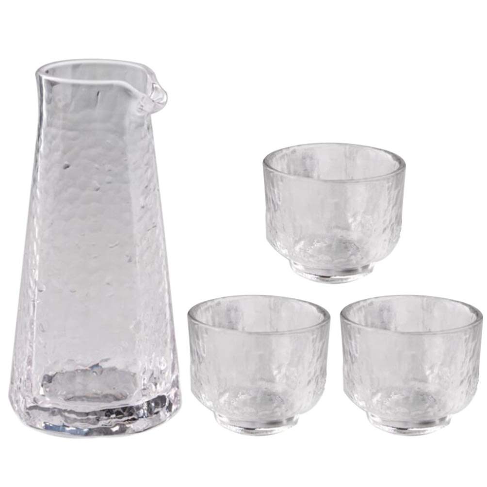 Premium 4-Piece Clear Glass Sake Set with Bottle & Cups - Japanese Style Drinking Set for Home, Restaurant & Party Use - Perfect for Sake Tasting, Cocktails, and Terrarium Decor