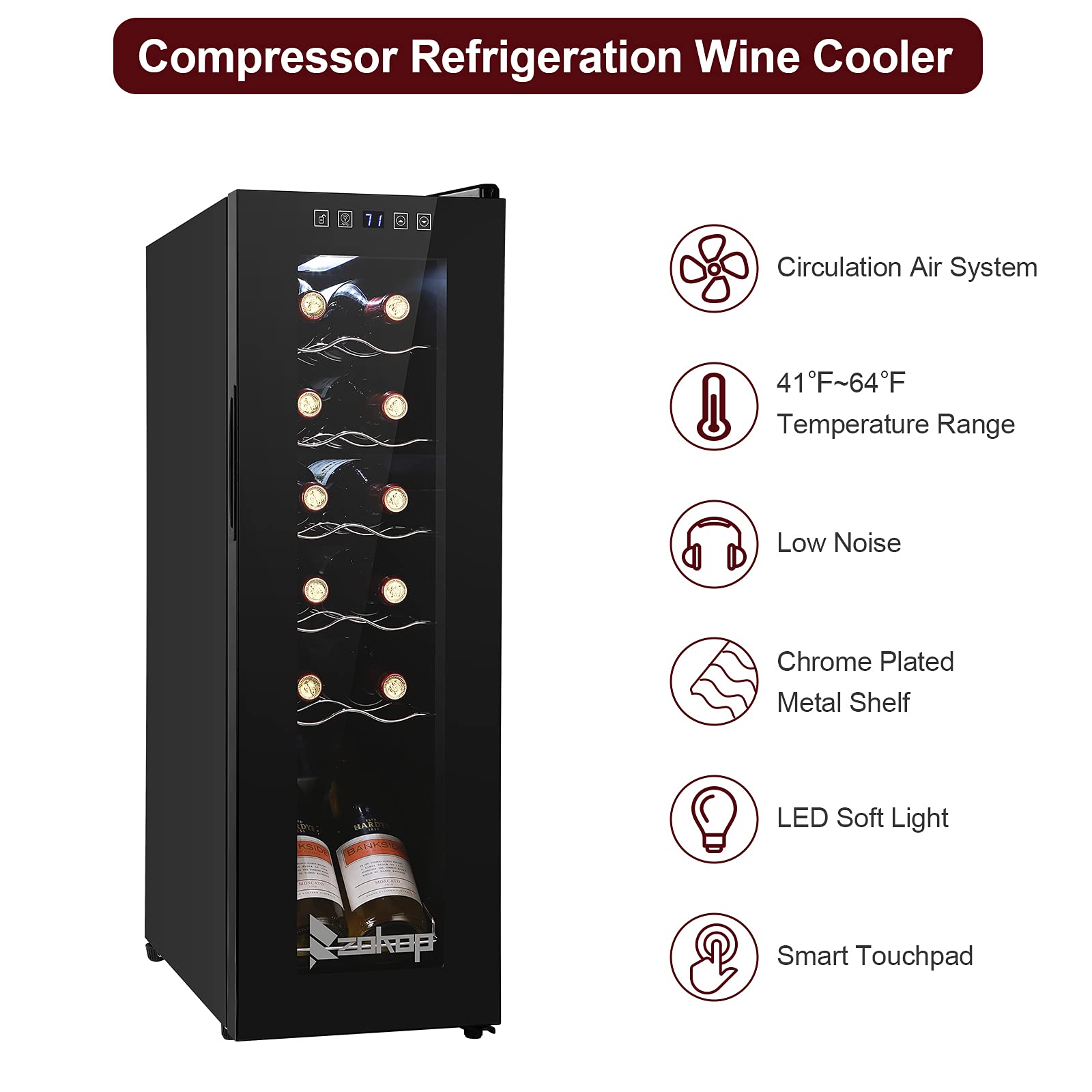 Winado 12 Bottle Compressor Wine Cooler - Adjustable Temperature Freestanding Mini Wine Fridge with Digital Control & Removable Shelves | Perfect for Home Bars, Kitchen Countertops & Small Spaces