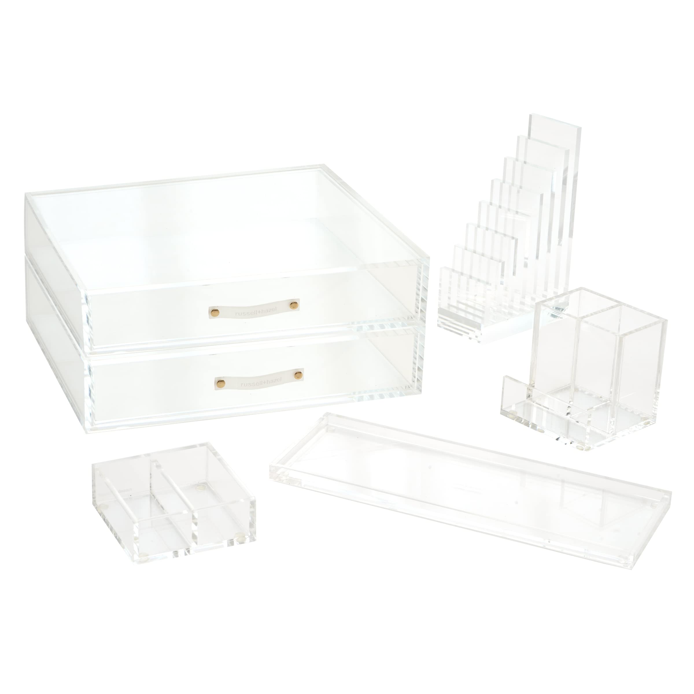 Russell+Hazel Acrylic Trendsetter Bundle - Stylish Office Organizers & Desk Supplies Set with Bloc Tray, Twin Bloc, Bookend for Home & Office Workspace Organization | Perfect for Modern Desks, Workstations & Gift Ideas