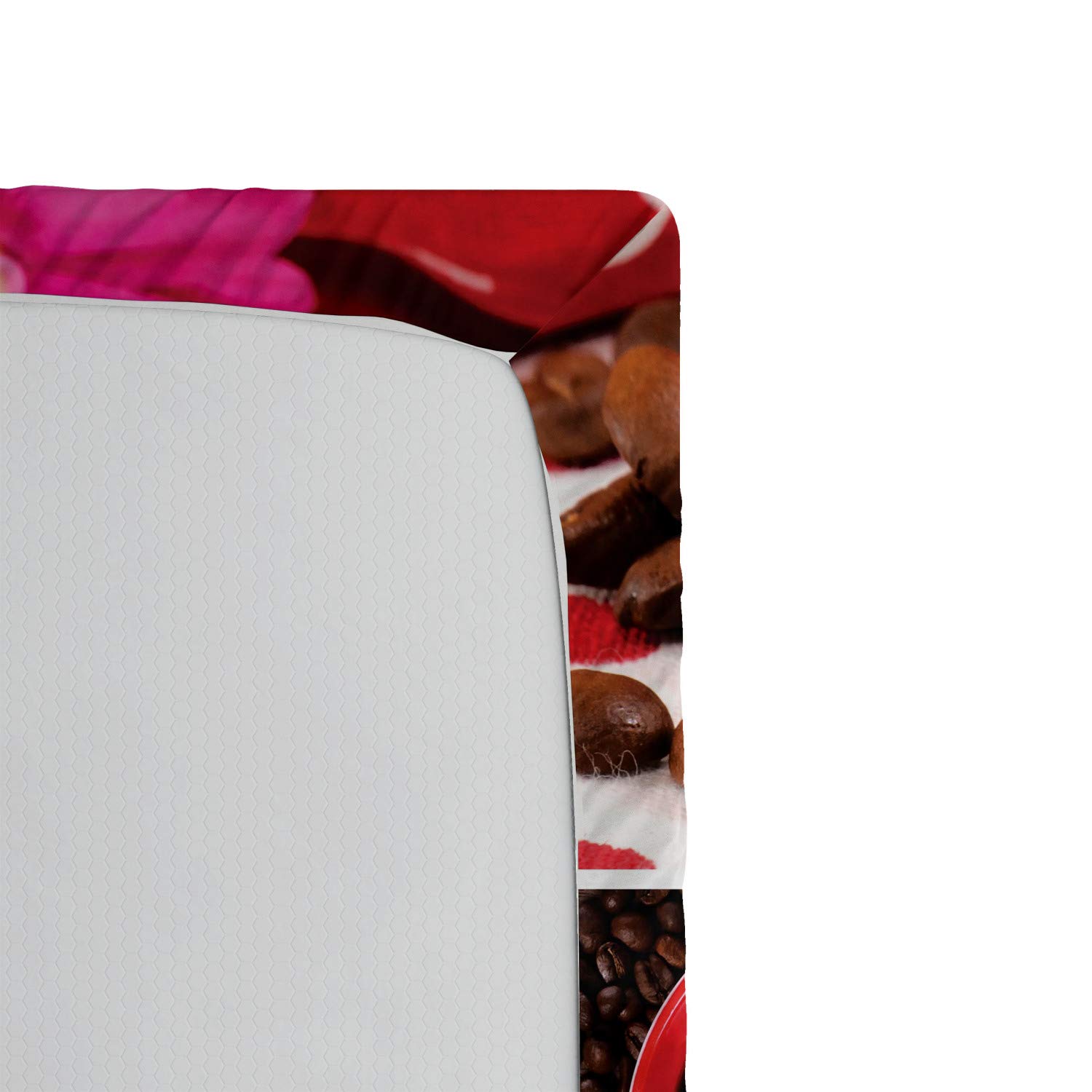 Ambesonne Coffee Themed Fitted Sheet - Twin XL Size, Brown Red, Deep Pocket with All-Round Elastic | Coffee Mug, Polka Dots, Flowers, Beans & Muffins Photography Design | Perfect for Bedrooms, Dorms, Guest Rooms & Coffee Lovers