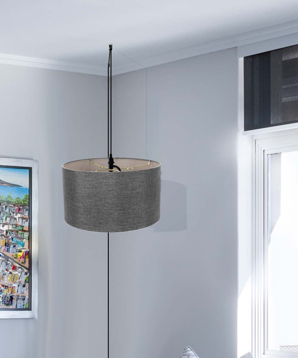 Plug-In Swag Pendant Ceiling Light with Granite Grey Shade - Adjustable Hanging Light Fixture for Bedroom, Kitchen, or Dining Room Decor