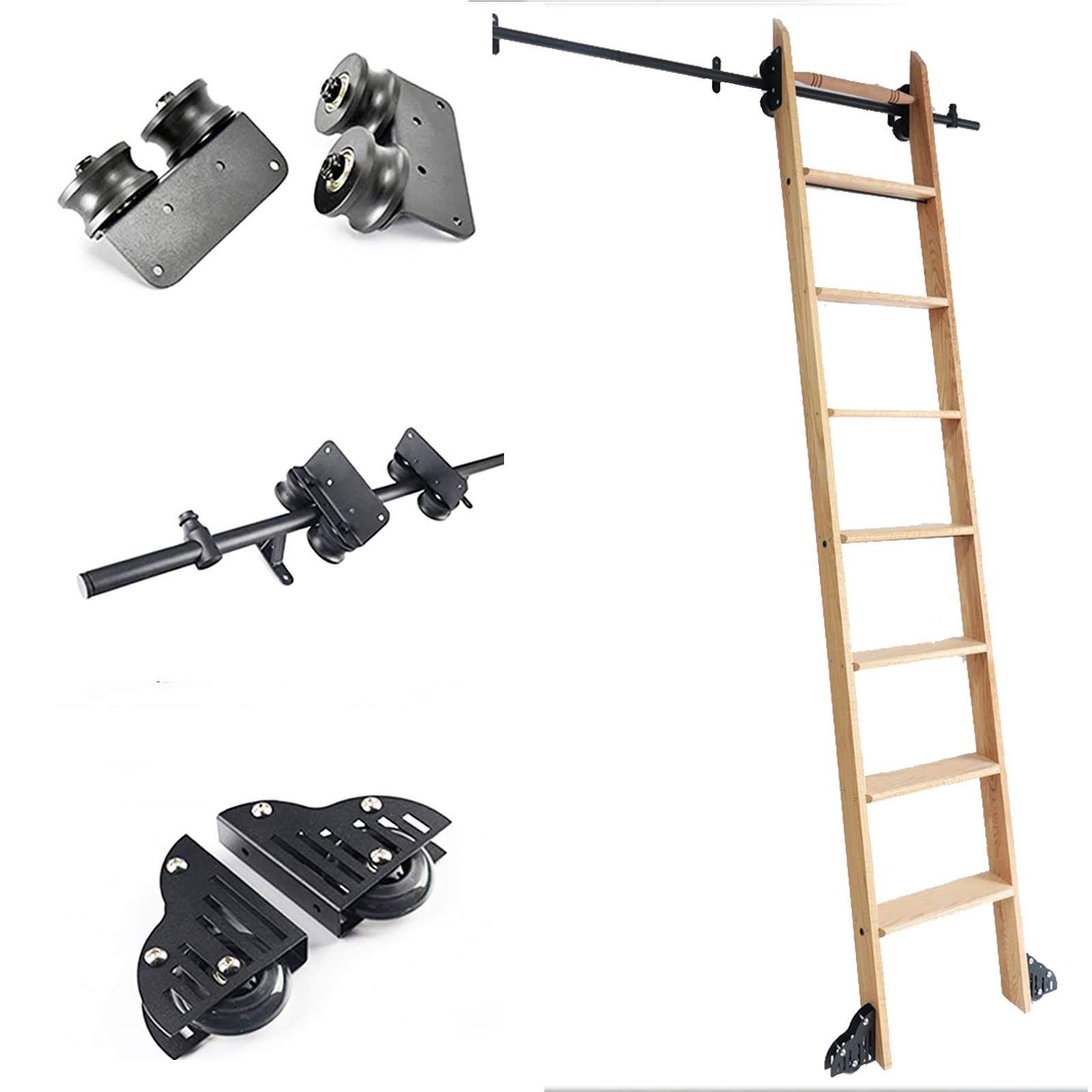 10ft Rolling Ladder Track System - Heavy Duty Round Tube Mobile Library Ladder Rails with Floor Rollers - Perfect for Home Library, Bookstores, Loft & Attic Access - 300cm Complete Track Kit (Ladder Not Included)