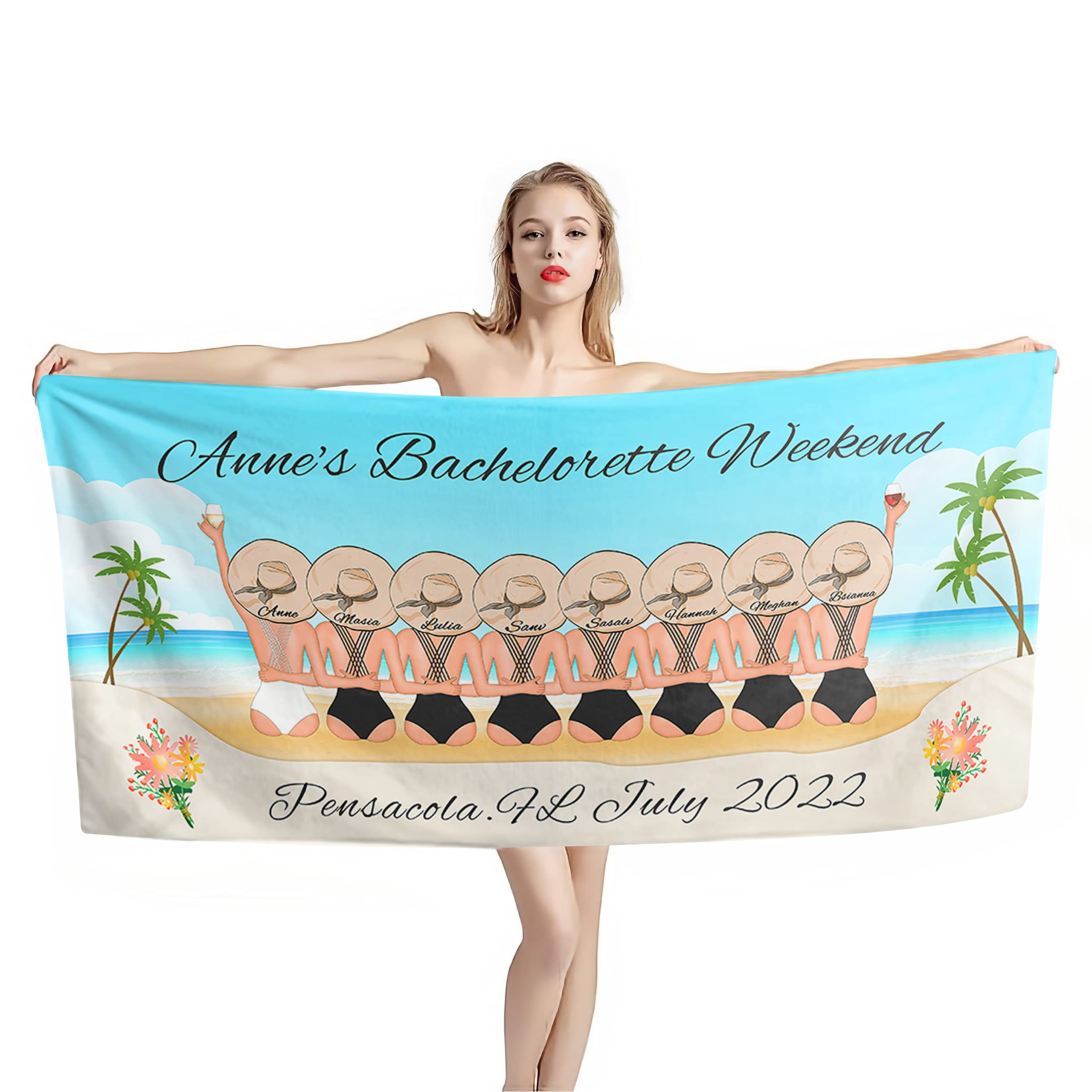 Custom Personalized Beach Towel with Name & Date - 30x60 Inch Large Travel Towel for Bachelorette, Honeymoon, Bride | Perfect for Pool Parties, Beach Weddings, Bridal Showers & Gifts