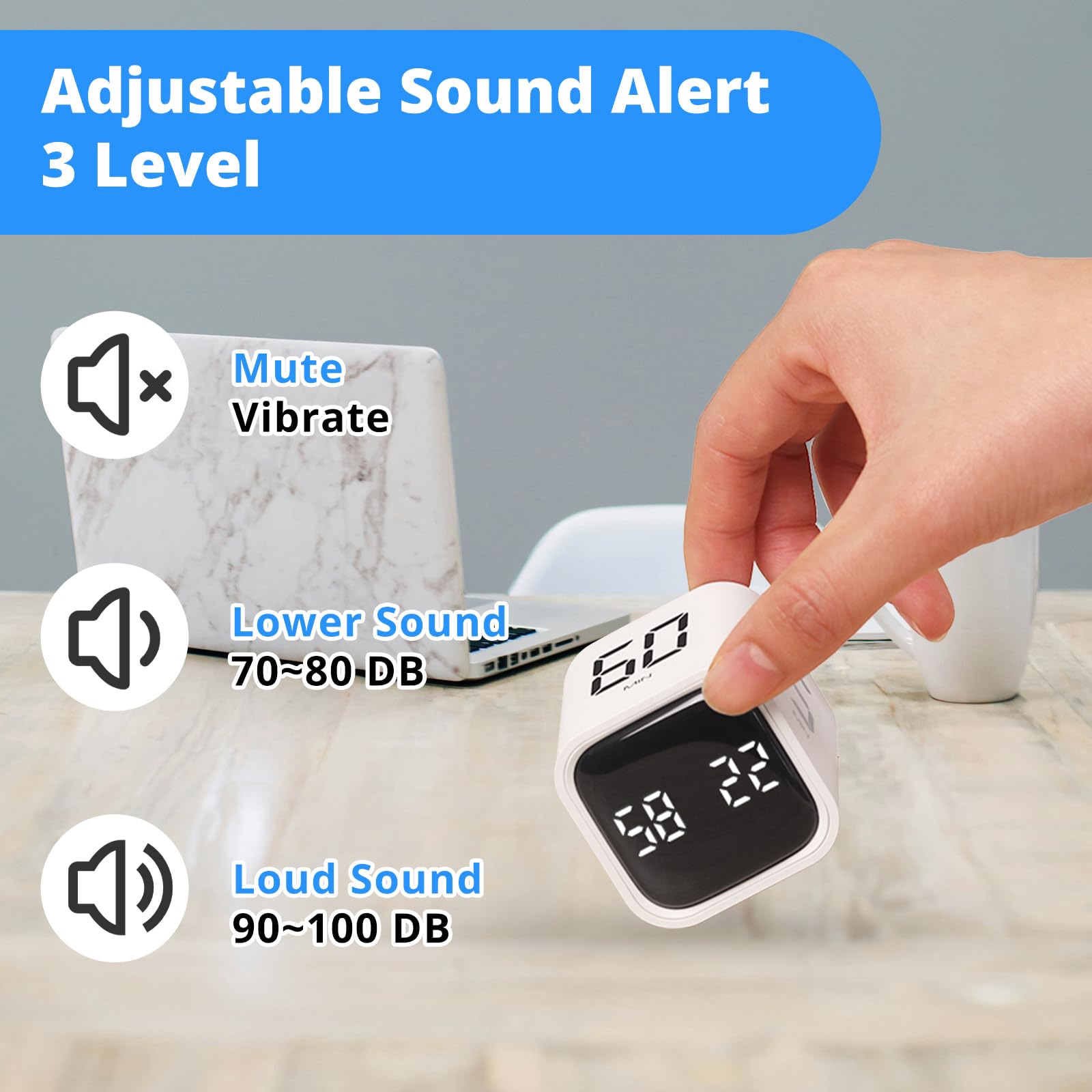 Productivity Timer Cube with Gravity Sensor - Countdown & Countup Timer (Mute/Vibrate/Sound) - 5/10/30/60min & Custom Timing - Ideal for ADHD Focus, Office Work, Study Sessions & Kitchen Cooking